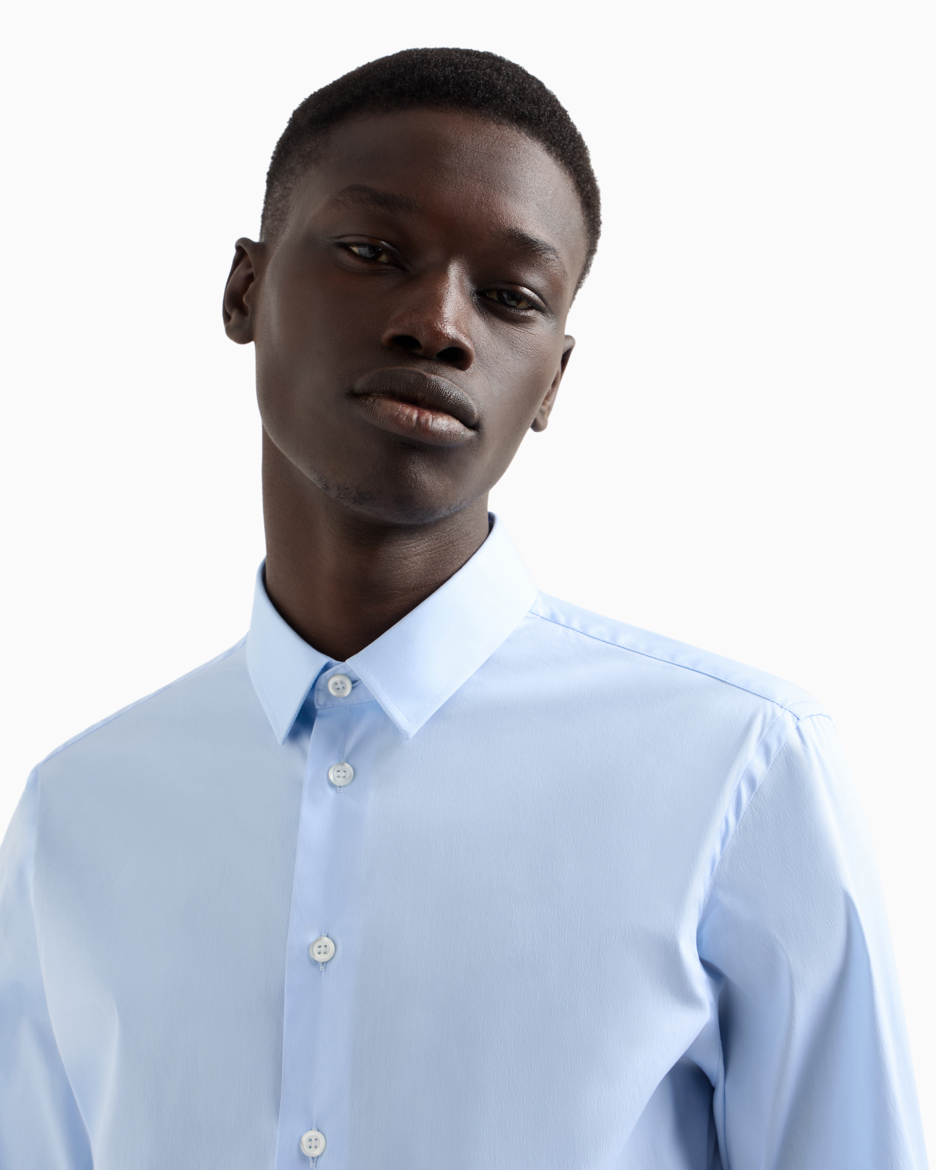 Emporio Armani Official Store Stretch Cotton Poplin Shirt In Light Blue