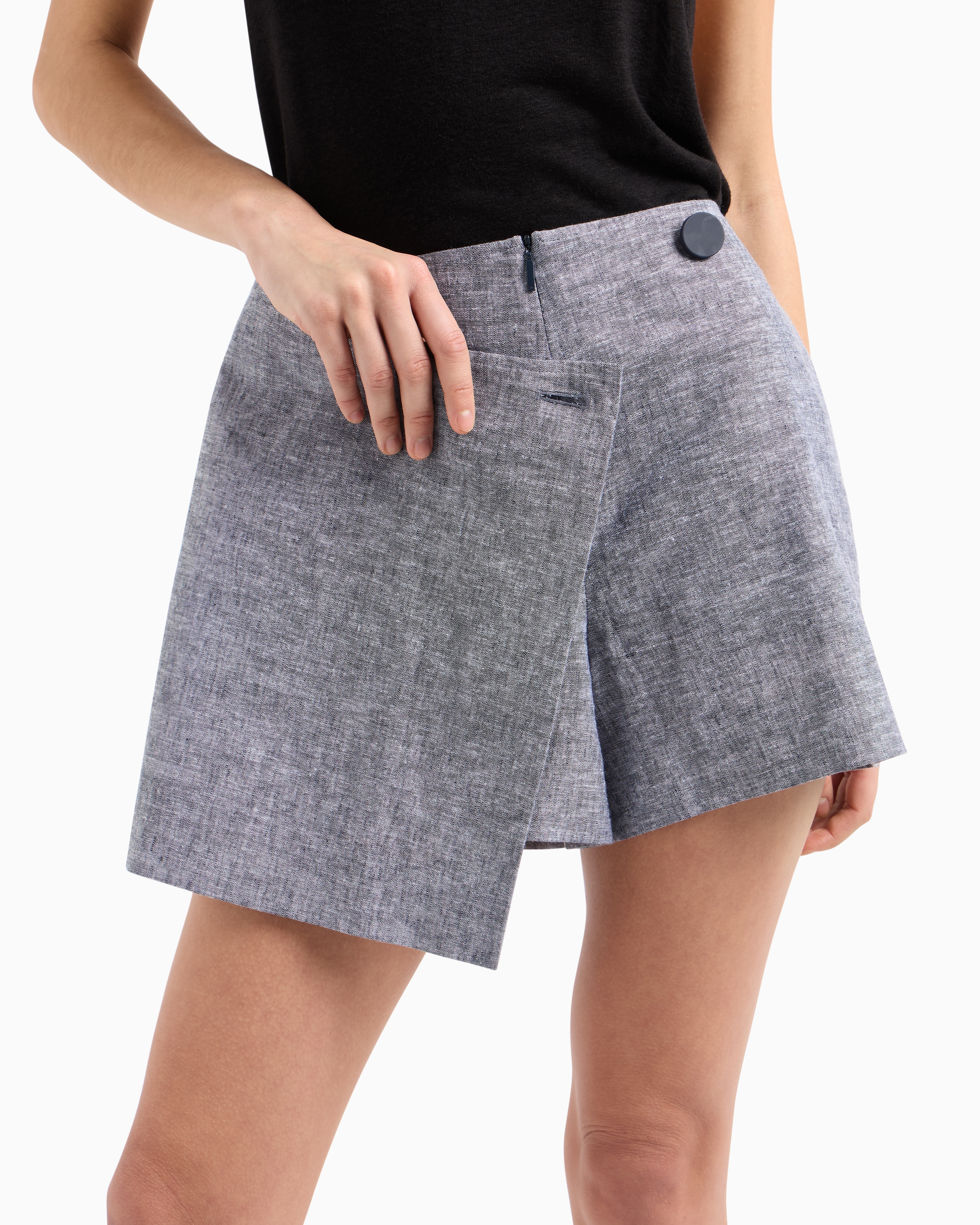 Cotton and linen wrap shorts