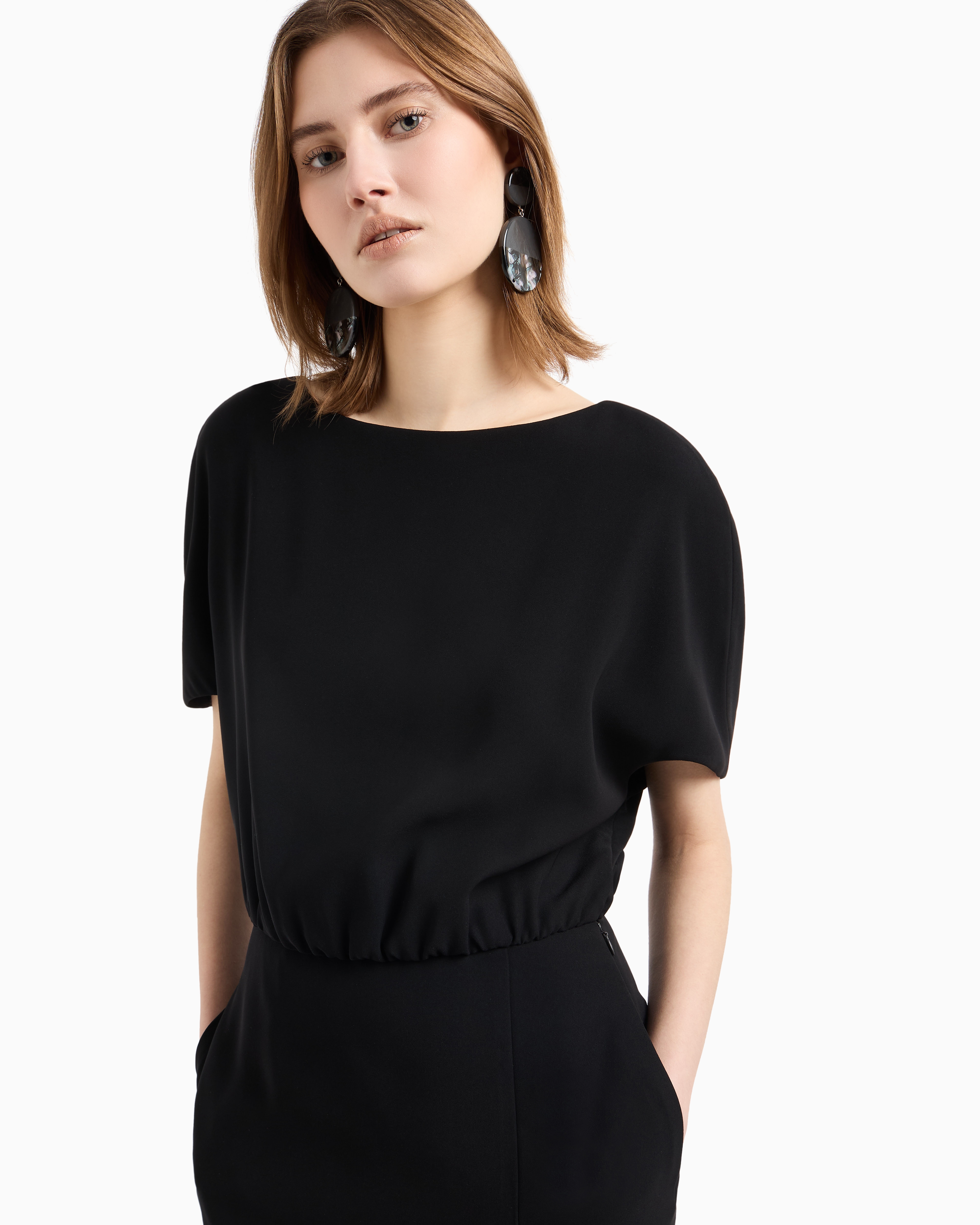 Emporio Armani Technical Cady Dress With Batwing Sleeves In Schwarz