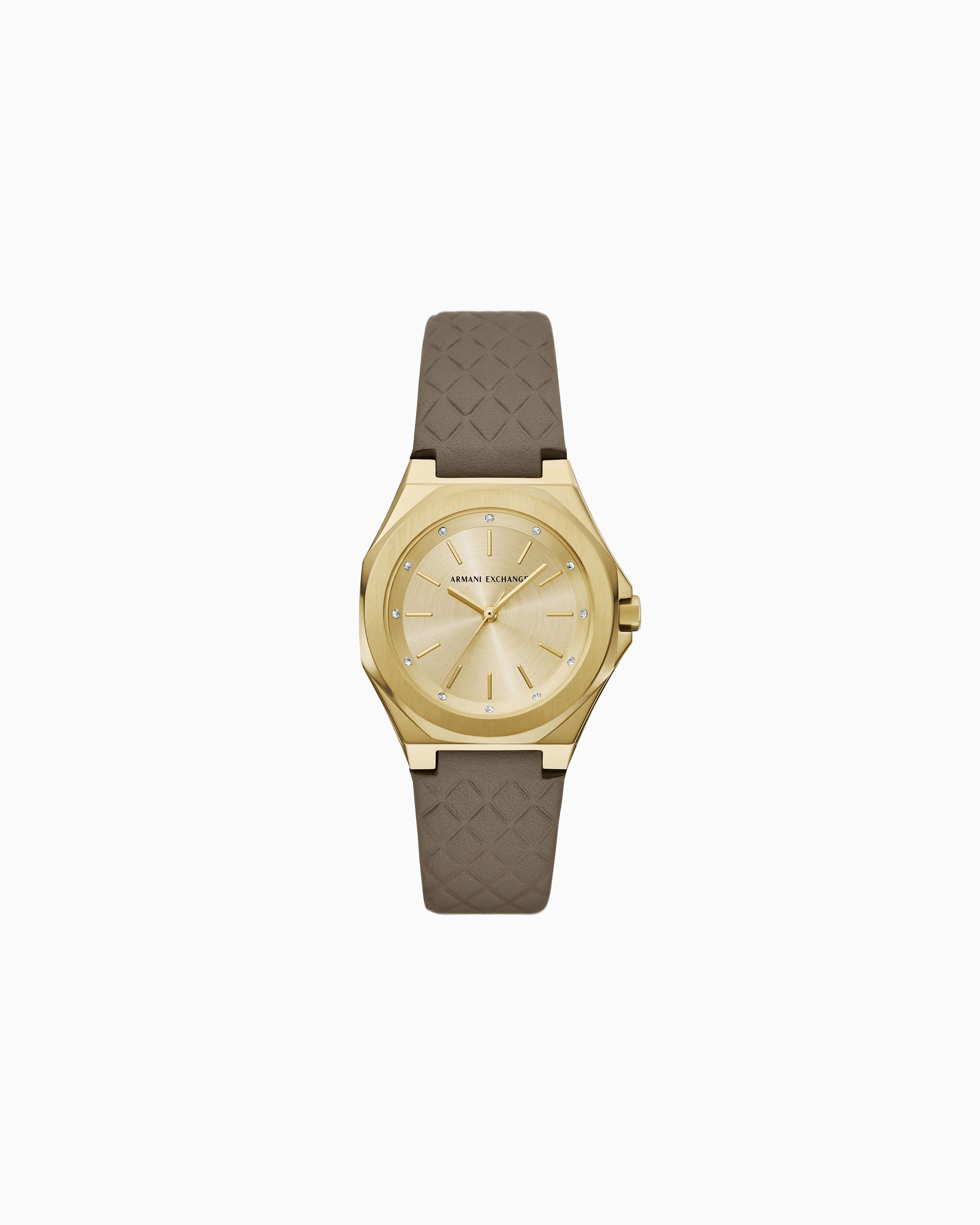 Armani Exchange Three-hand Brown Leather Watch In Multicolore