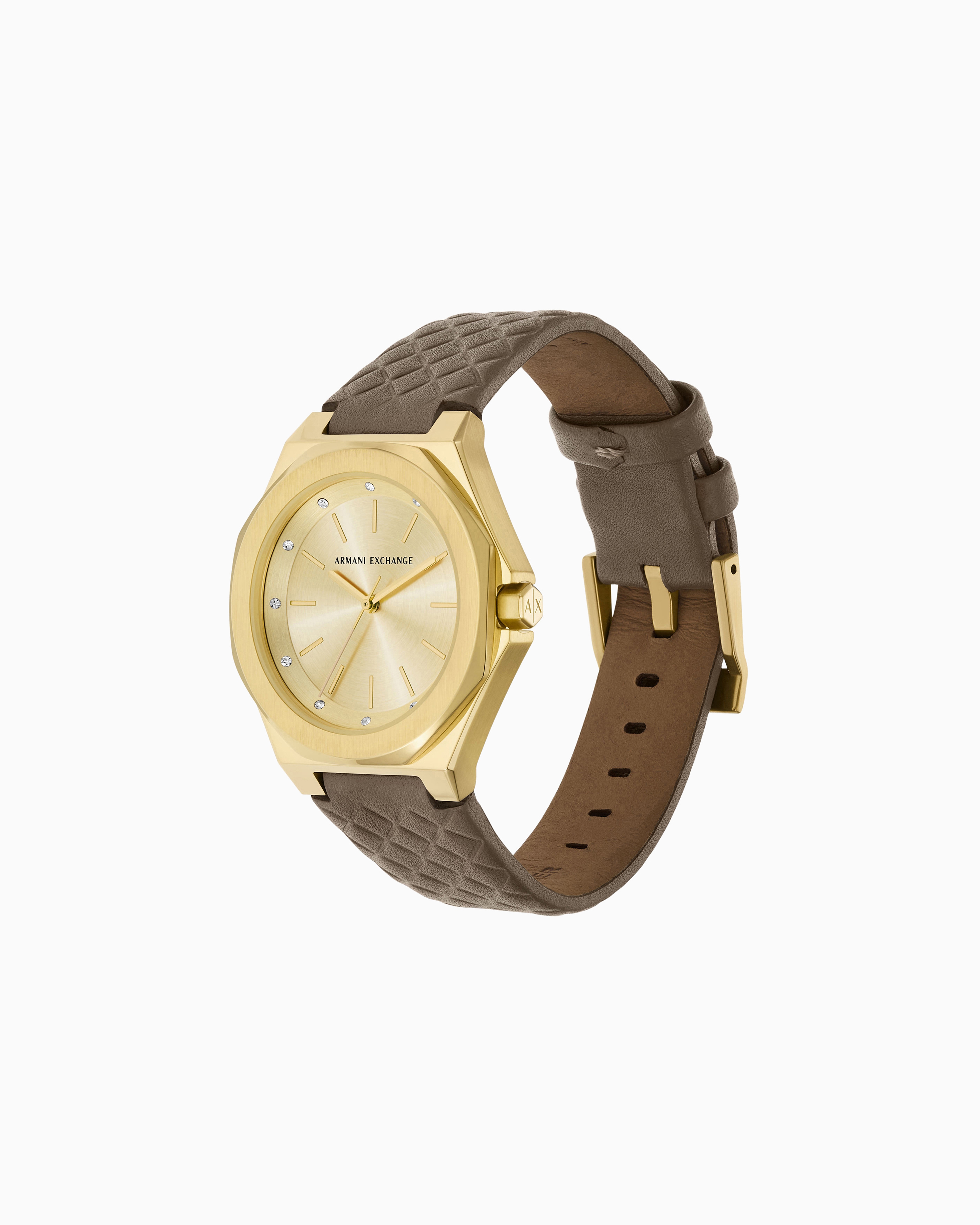 Armani Exchange Three-hand Brown Leather Watch In Multicolore