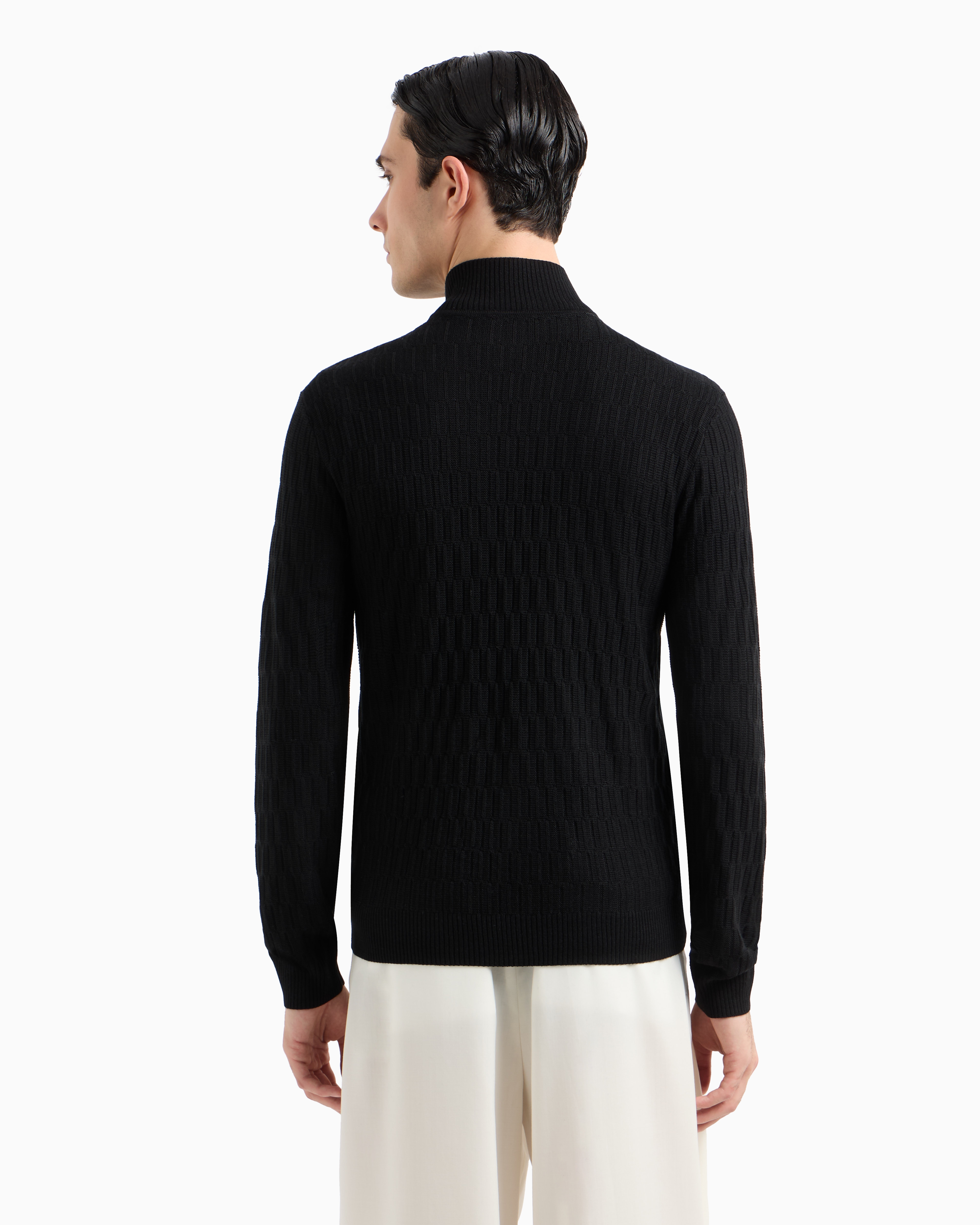 ASV Lyocell-blend full-zip textured cardigan | Emporio Armani