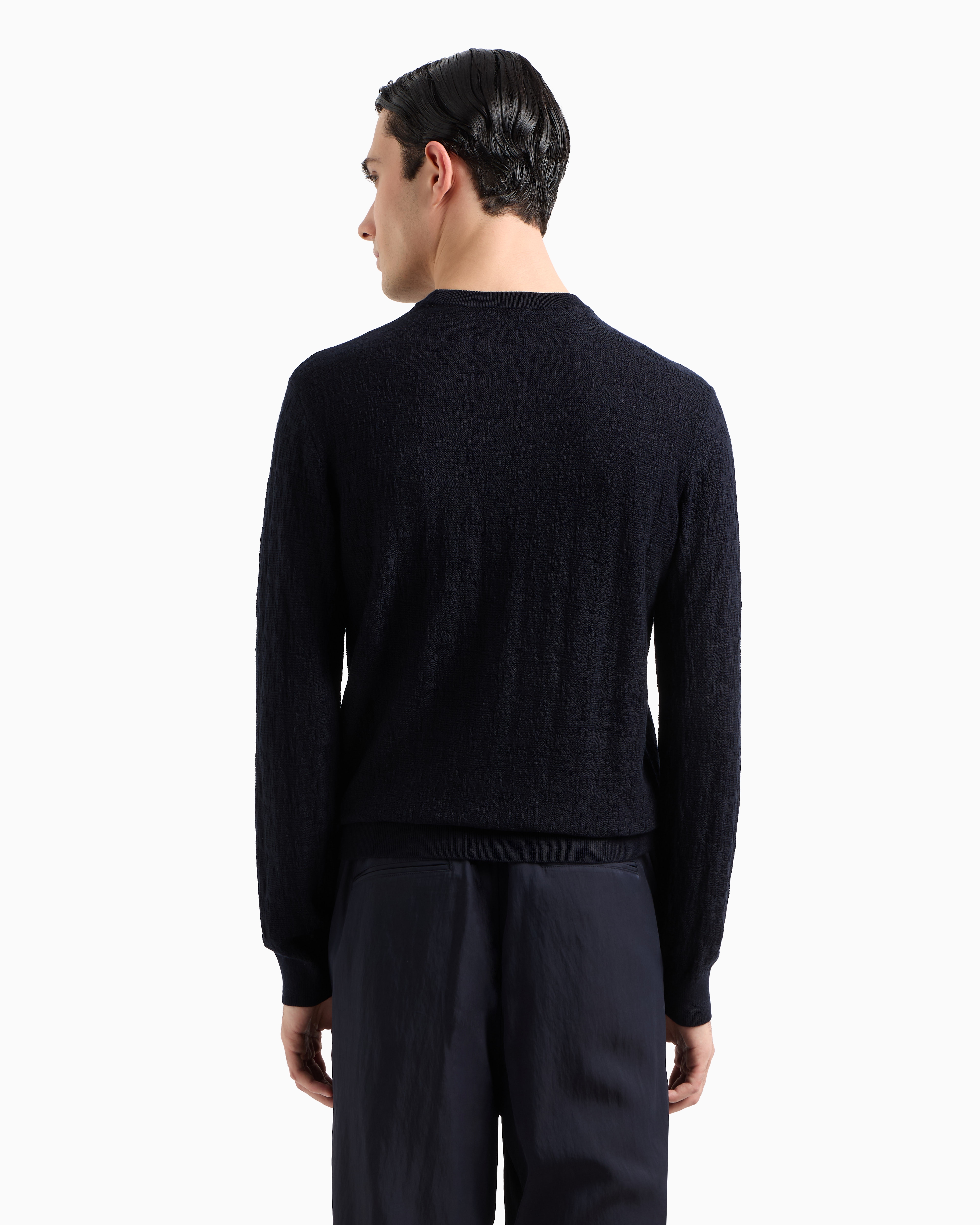 EMPORIO ARMANI WOOL AND LYOCELL-BLEND JUMPER IN A TUCK STITCH