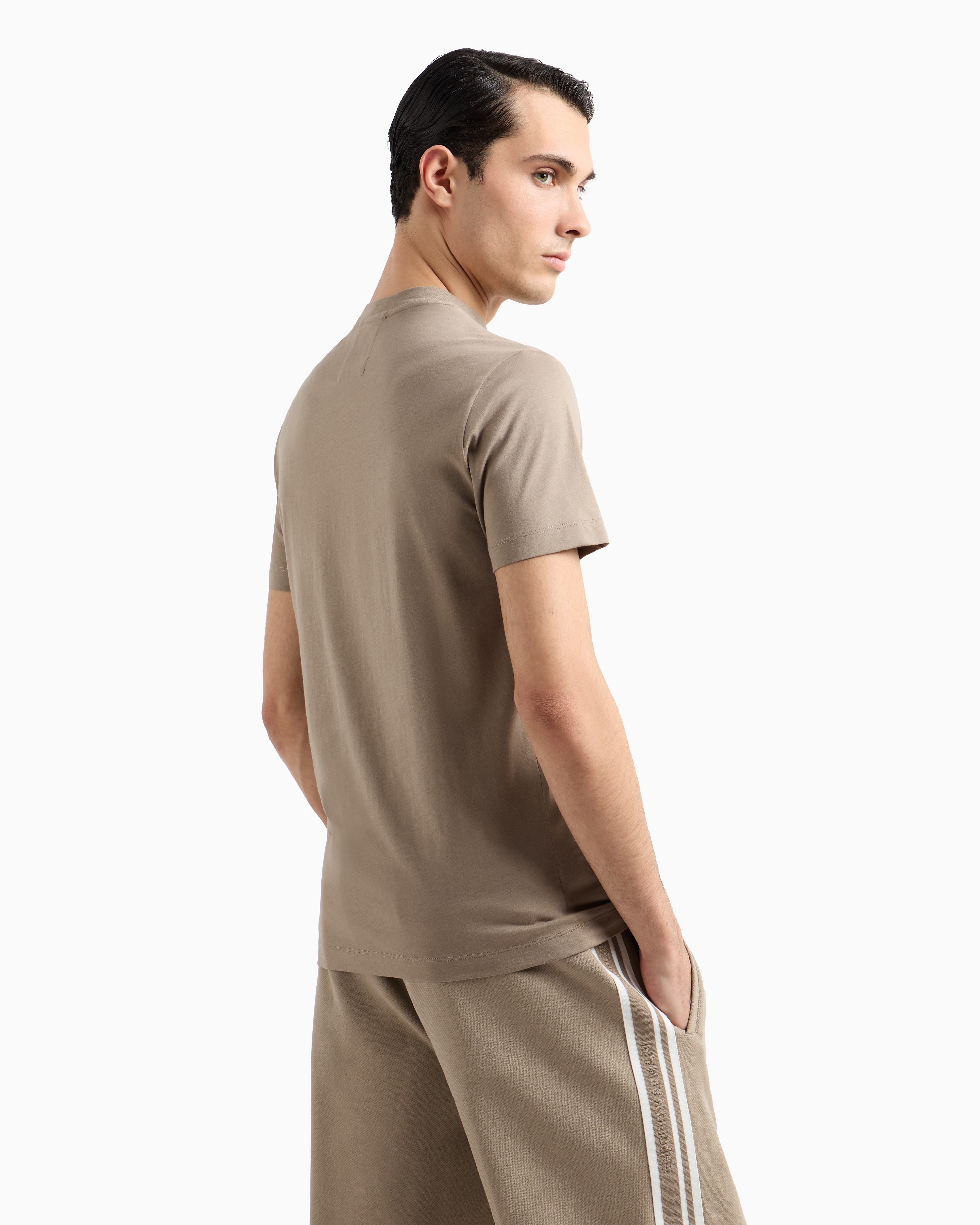 Emporio Armani Pima-jersey T-shirt With Logo Print In Beige