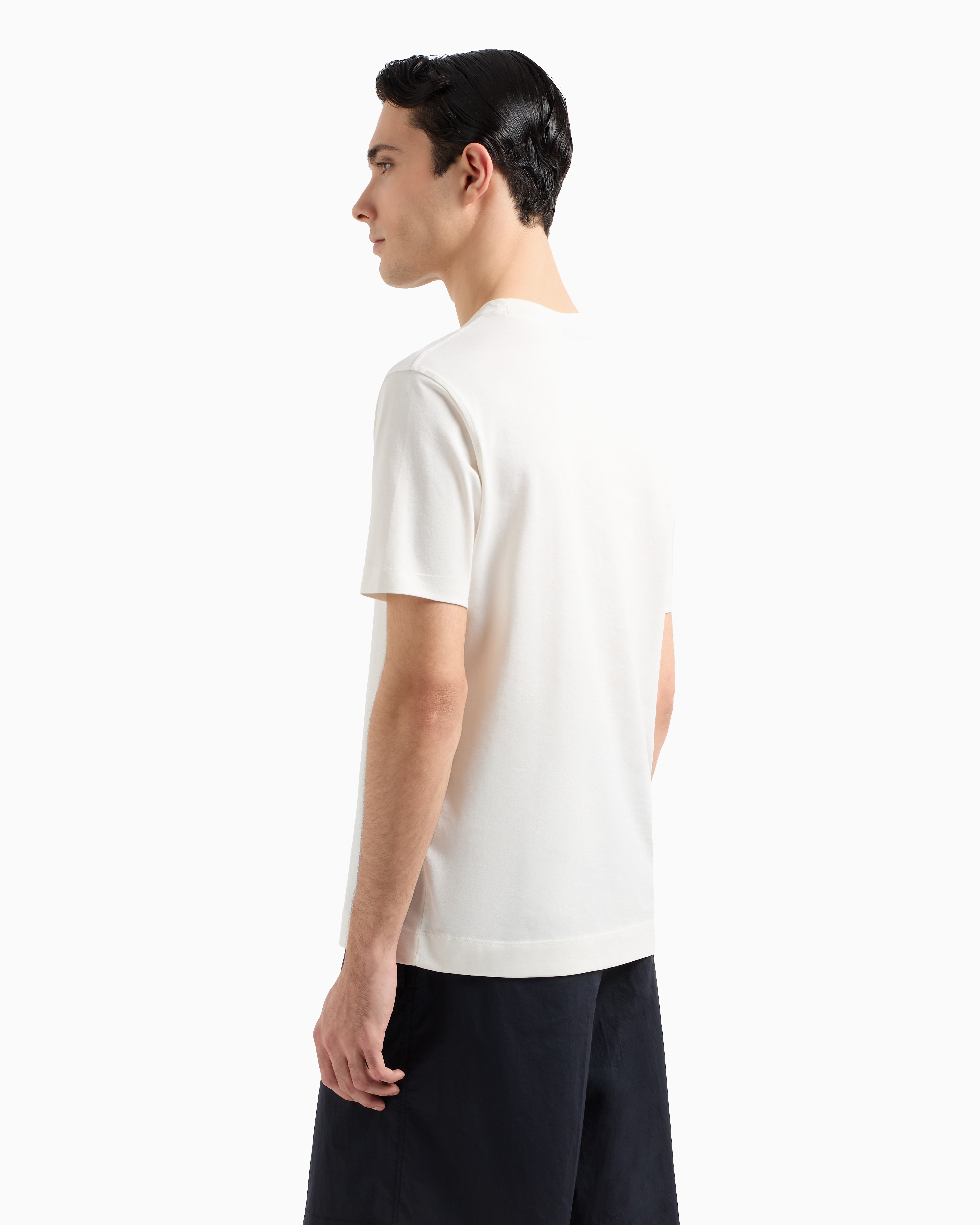 Emporio Armani Asv Jersey T-shirt With ‘let The Sea Set You Free' Embroidery In Weiss