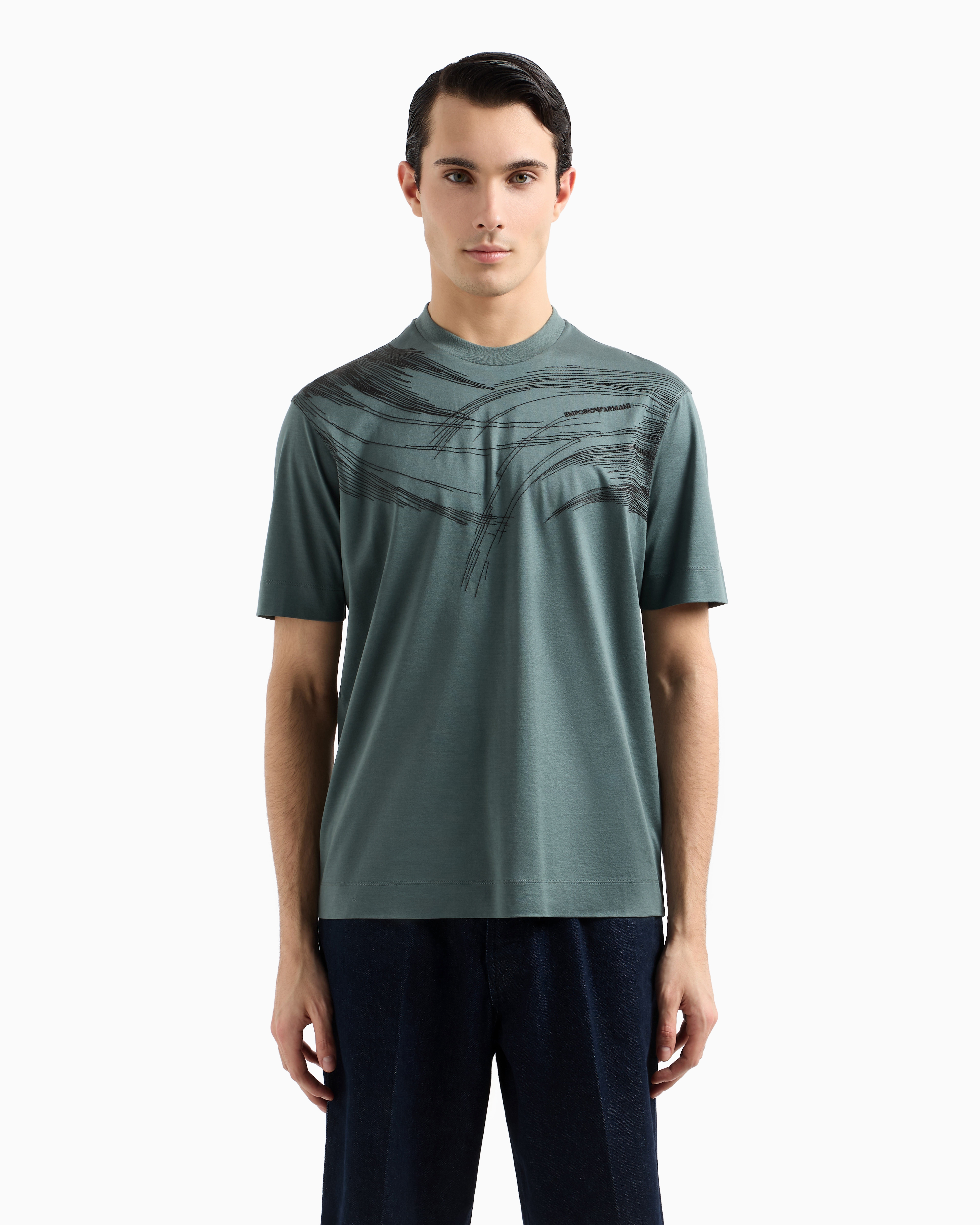 EMPORIO ARMANI ASV LYOCELL BLEND JERSEY T-SHIRT WITH STITCHING EMBROIDERY