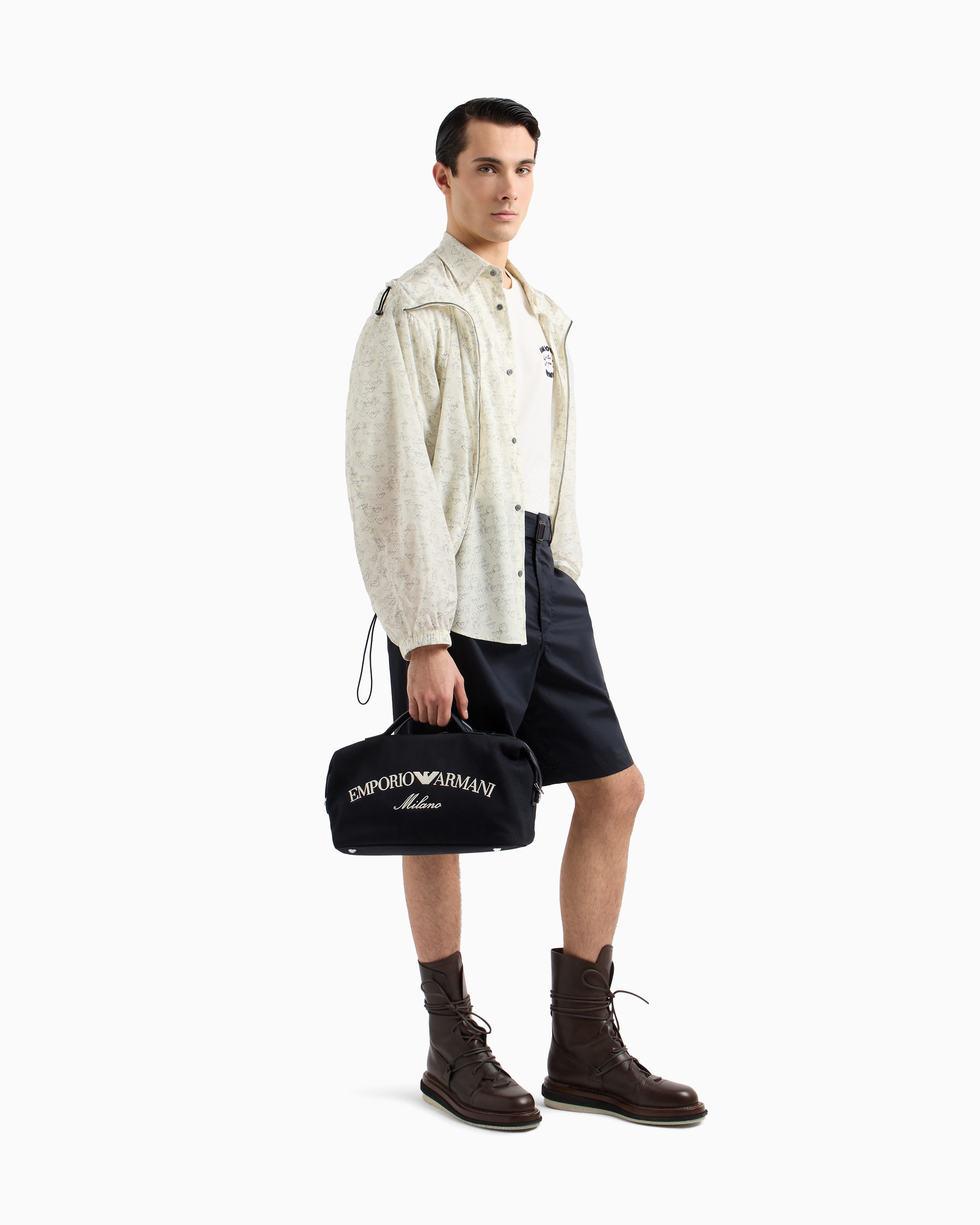 Emporio Armani Asv Jersey T-shirt With ‘let The Sea Set You Free' Embroidery In Weiss