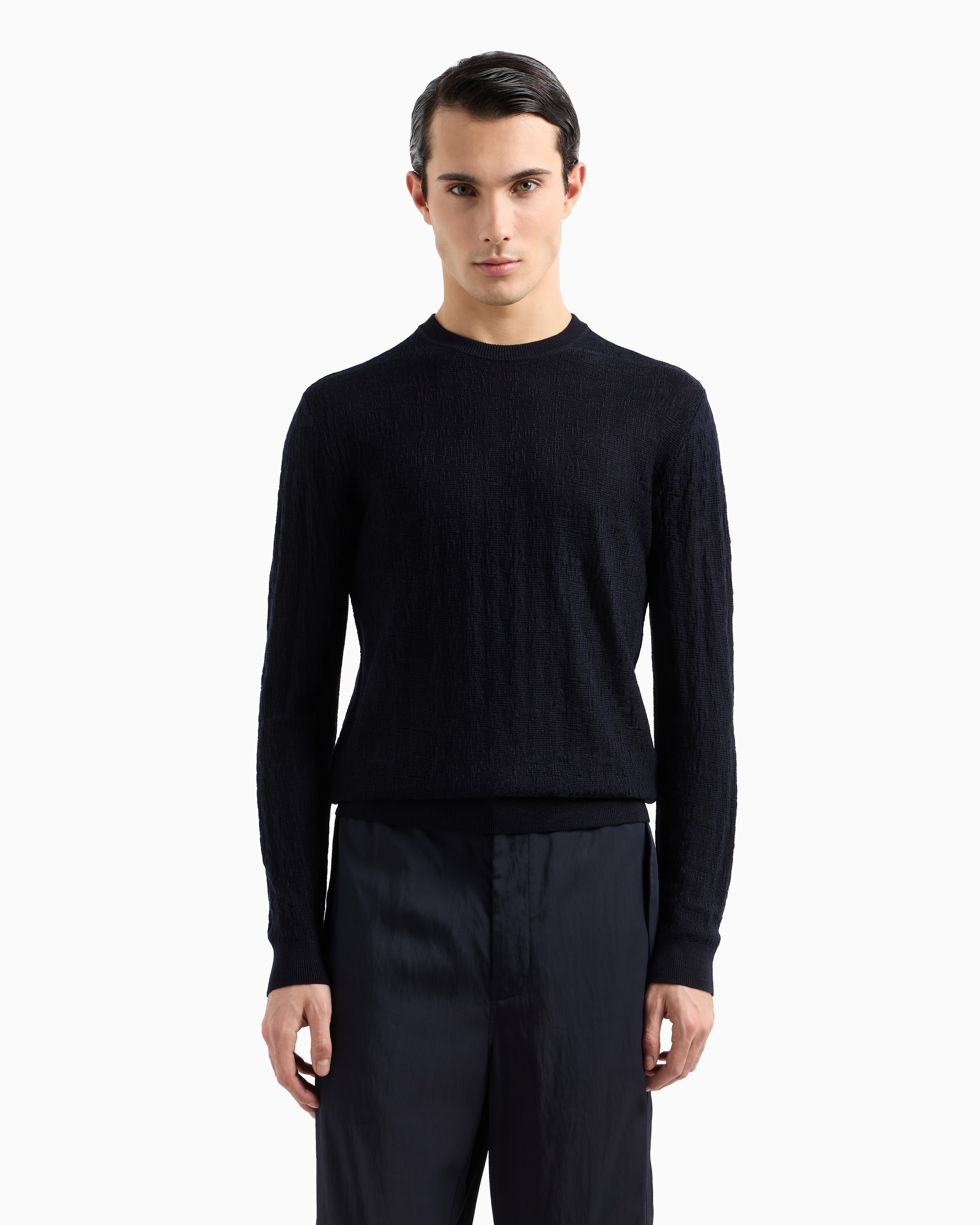 EMPORIO ARMANI WOOL AND LYOCELL-BLEND JUMPER IN A TUCK STITCH