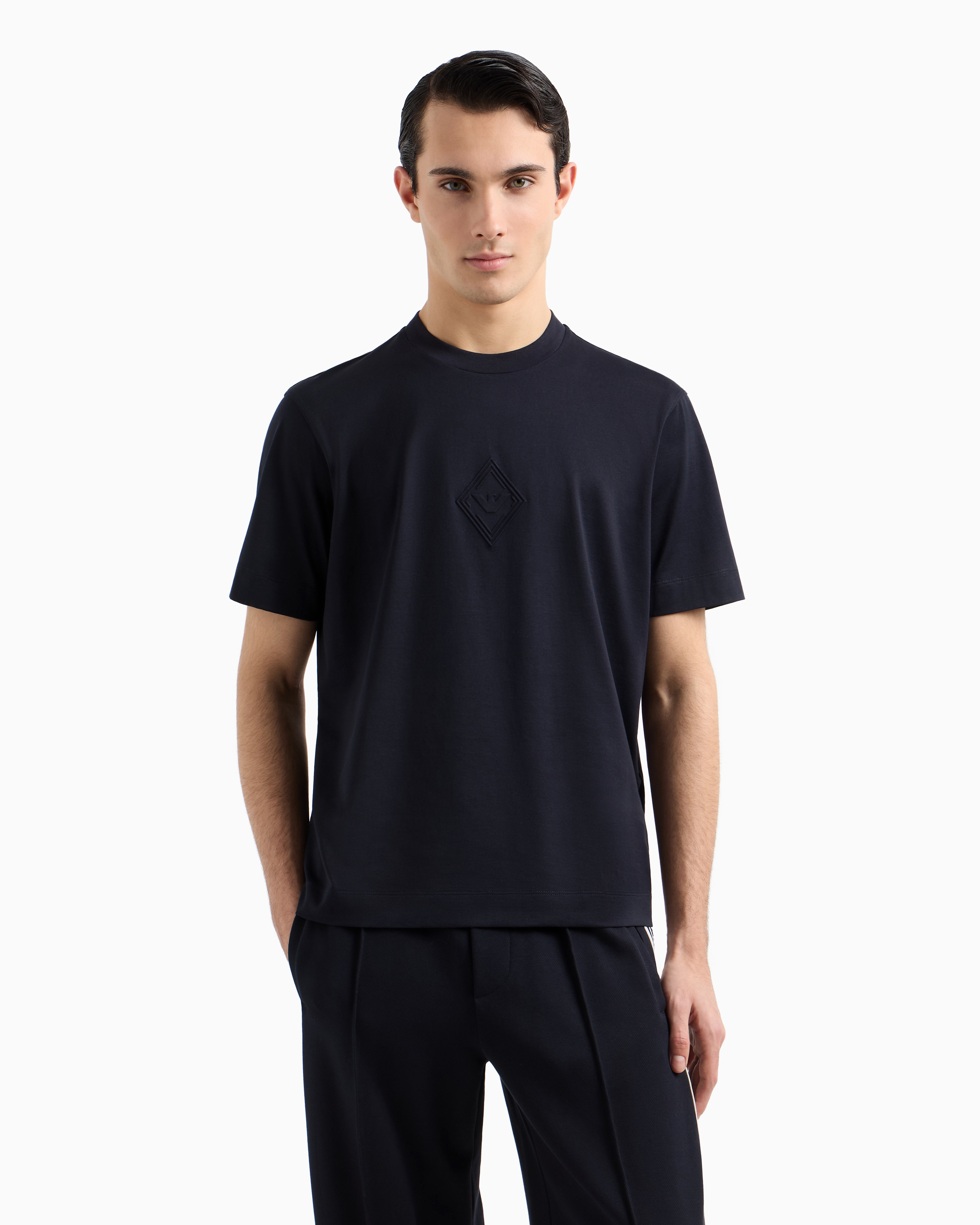 Emporio Armani Jersey T-shirt With Embossed Eagle Logo In Marineblau