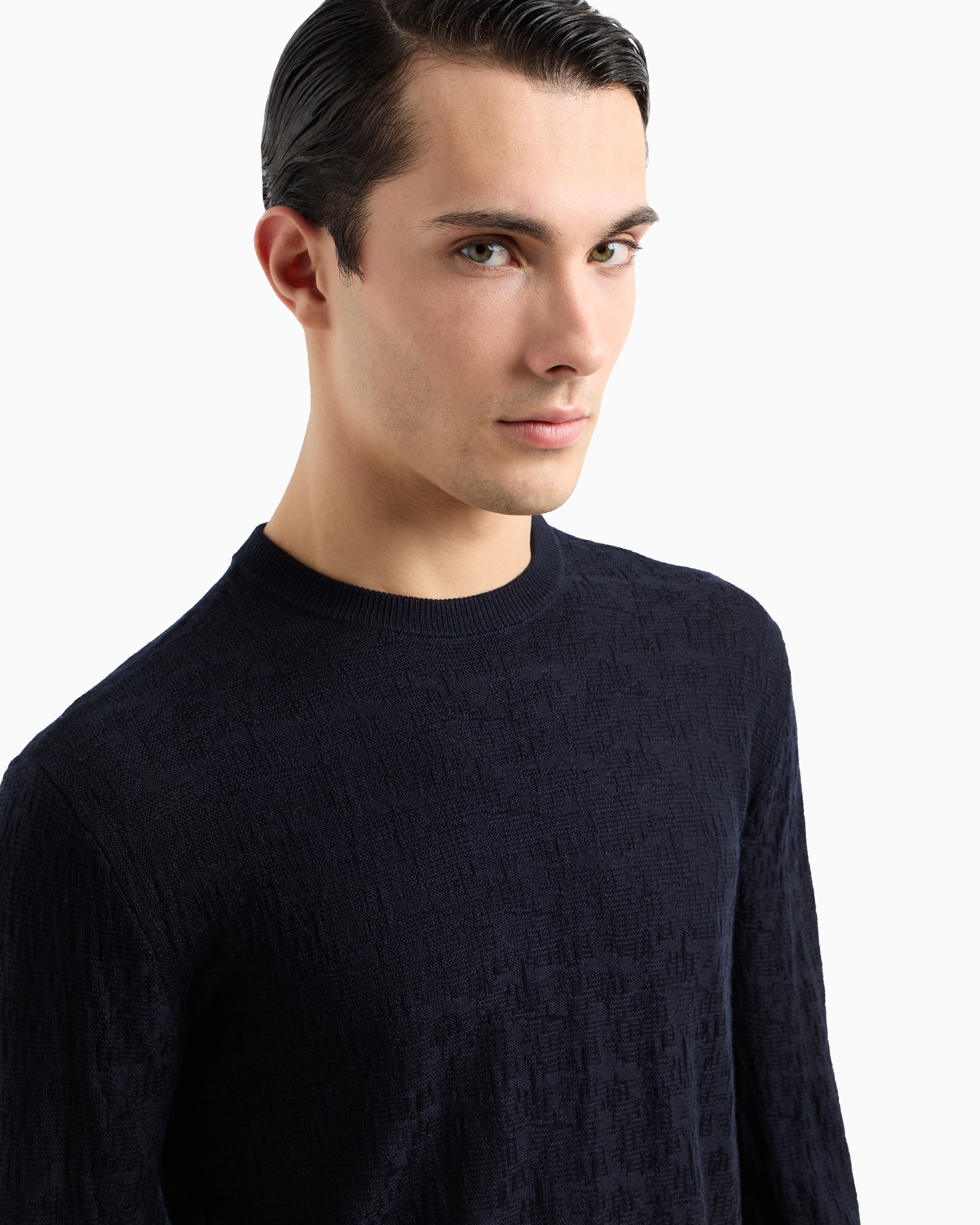EMPORIO ARMANI WOOL AND LYOCELL-BLEND JUMPER IN A TUCK STITCH