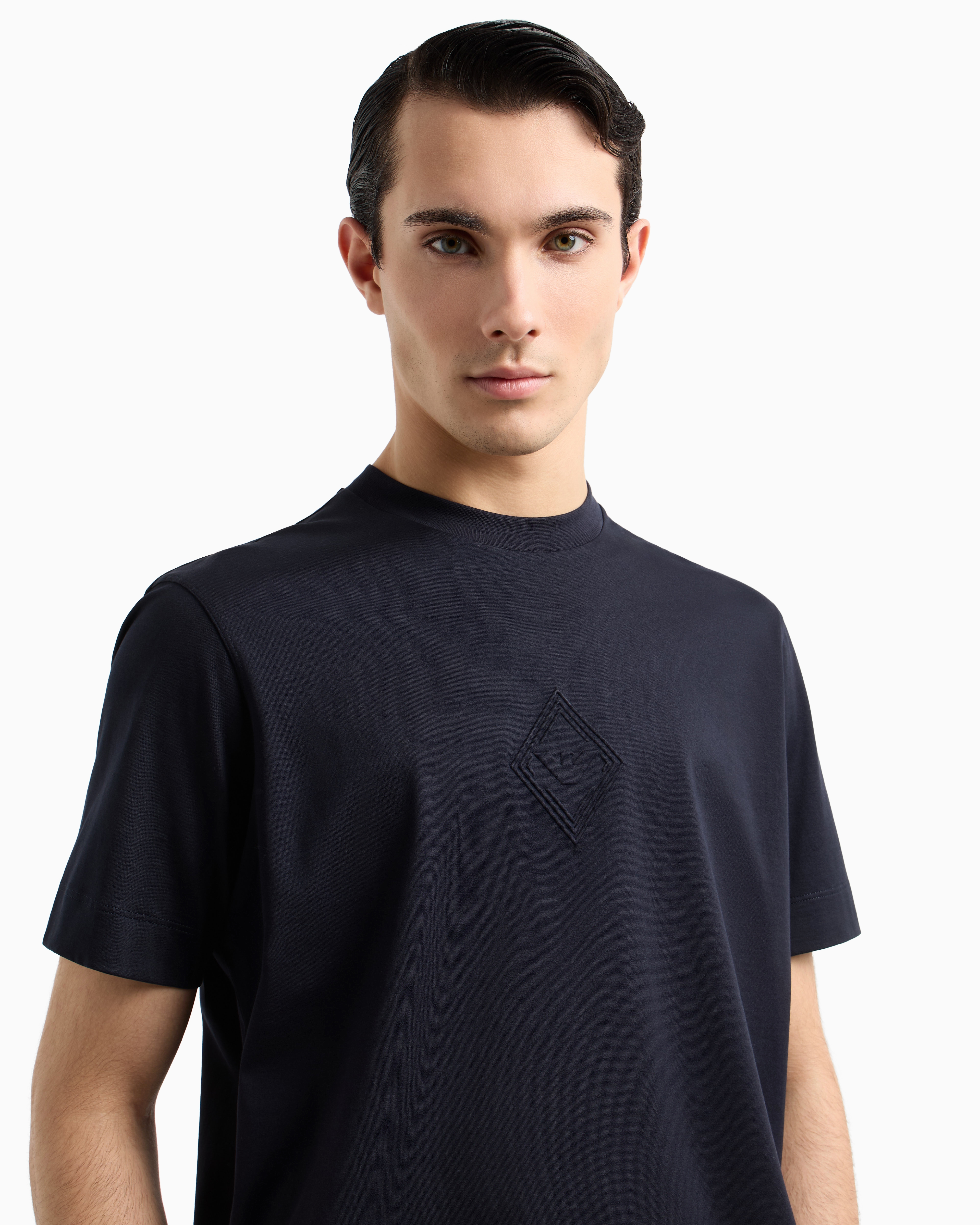 Emporio Armani Jersey T-shirt With Embossed Eagle Logo In Marineblau