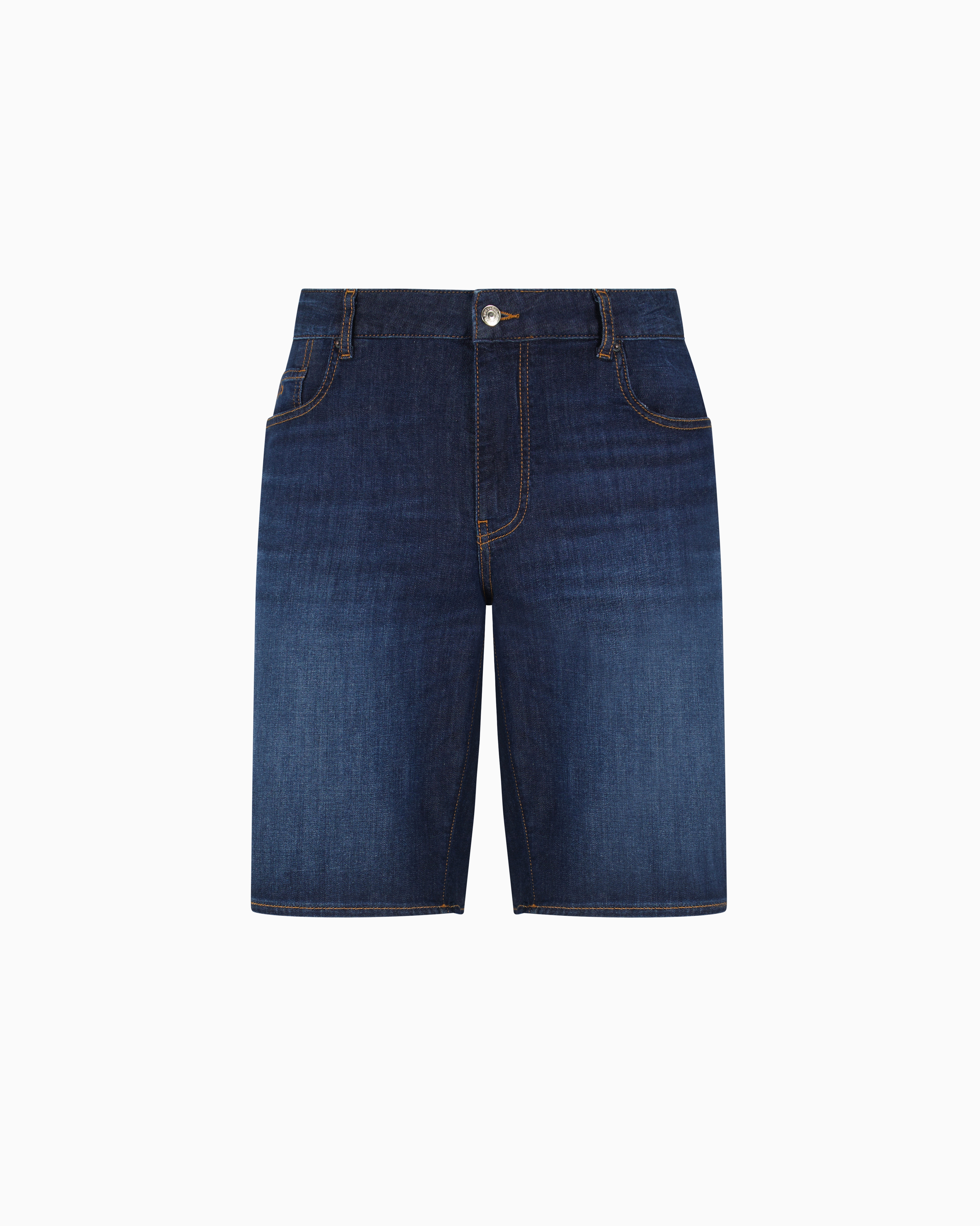 Armani Exchange Blue Cotton Denim Shorts With Contrast Stitching Size 30