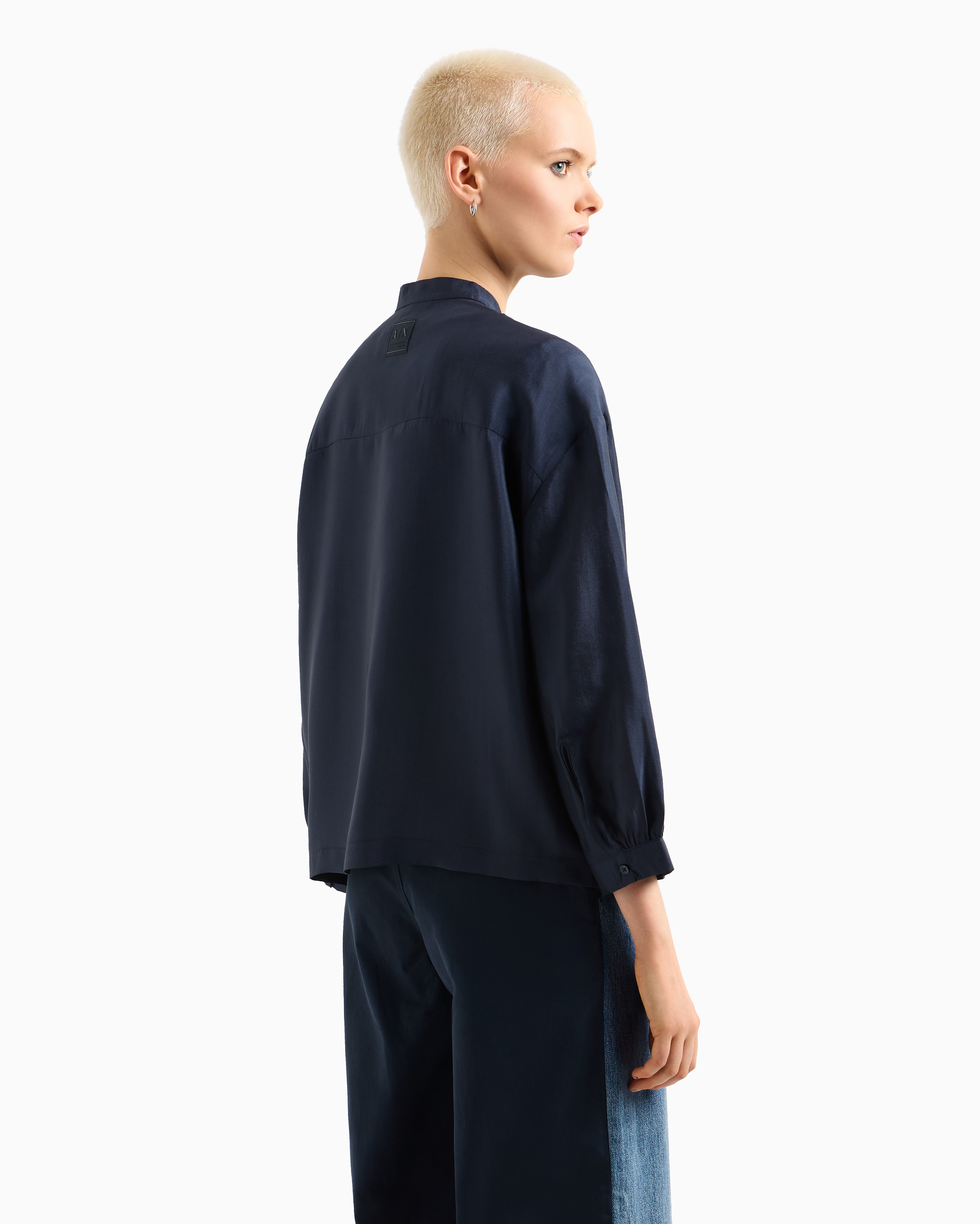 Armani Exchange - Oversized shirt fluid viscose, Woman, Navy Blue, Size: