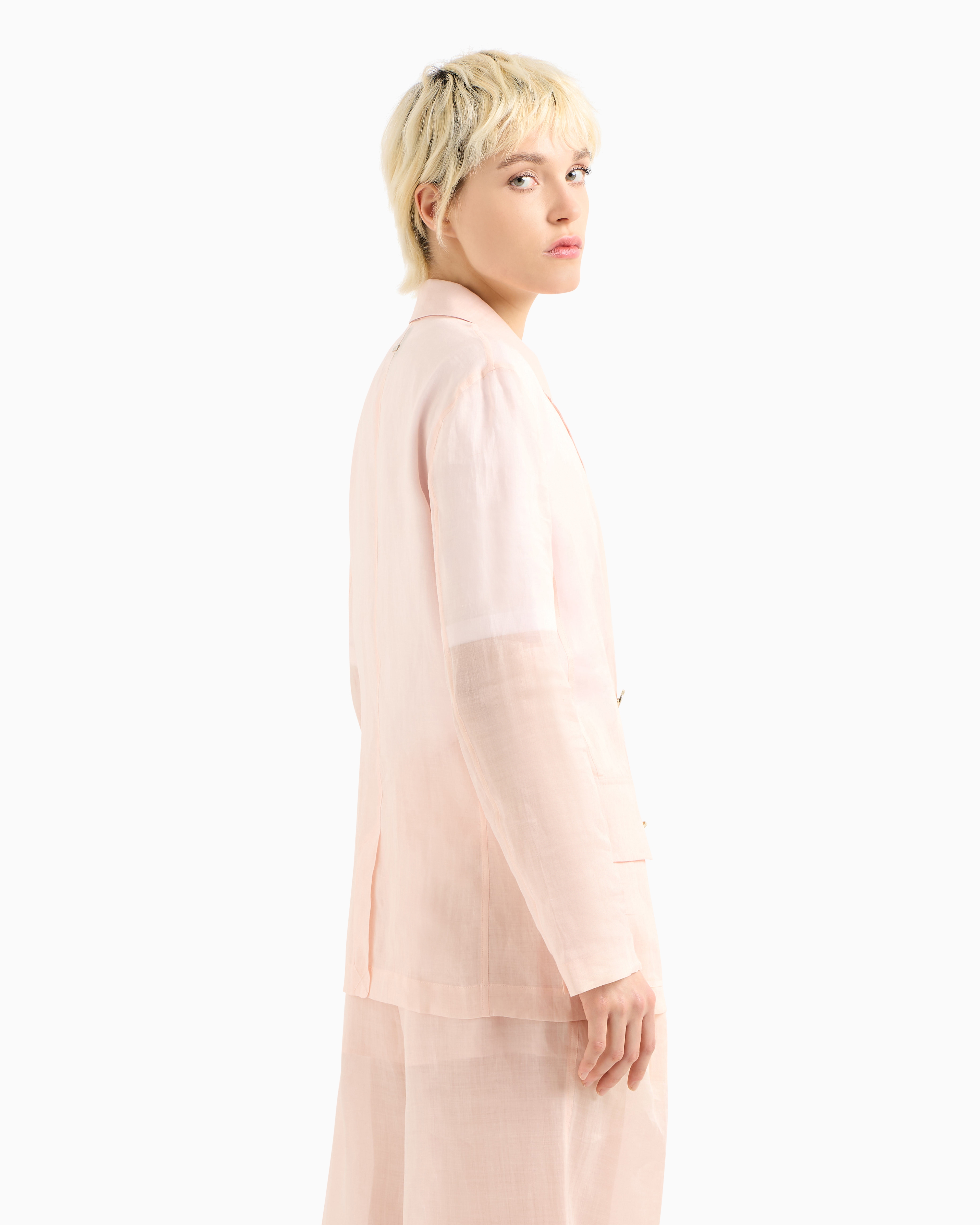 Armani Exchange - Double-breasted jacket in cotton ramie, Woman, Pink, Size: 4