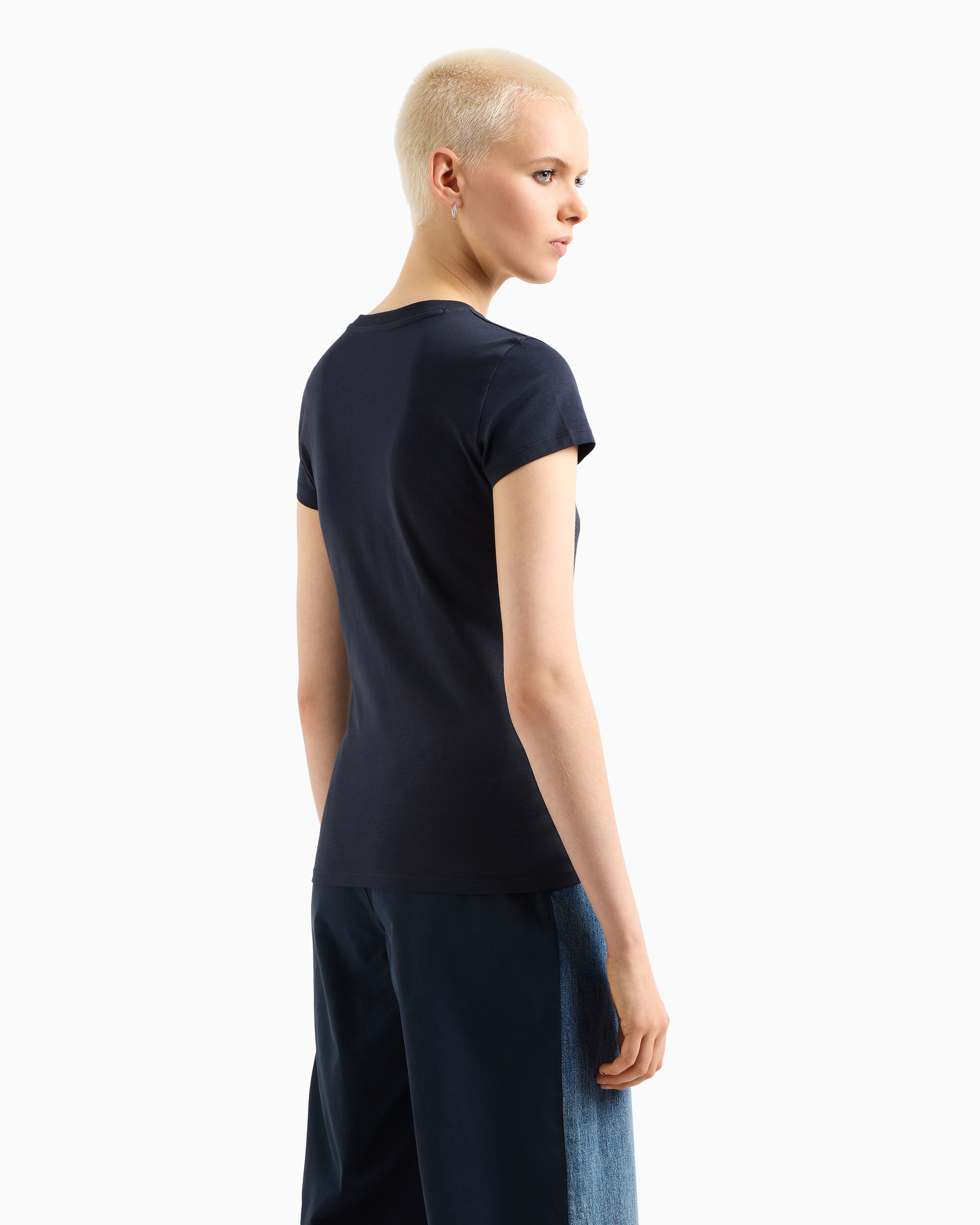 Armani Exchange -  Slim fit T-shirt with logo, Woman, Navy_blue, Size: