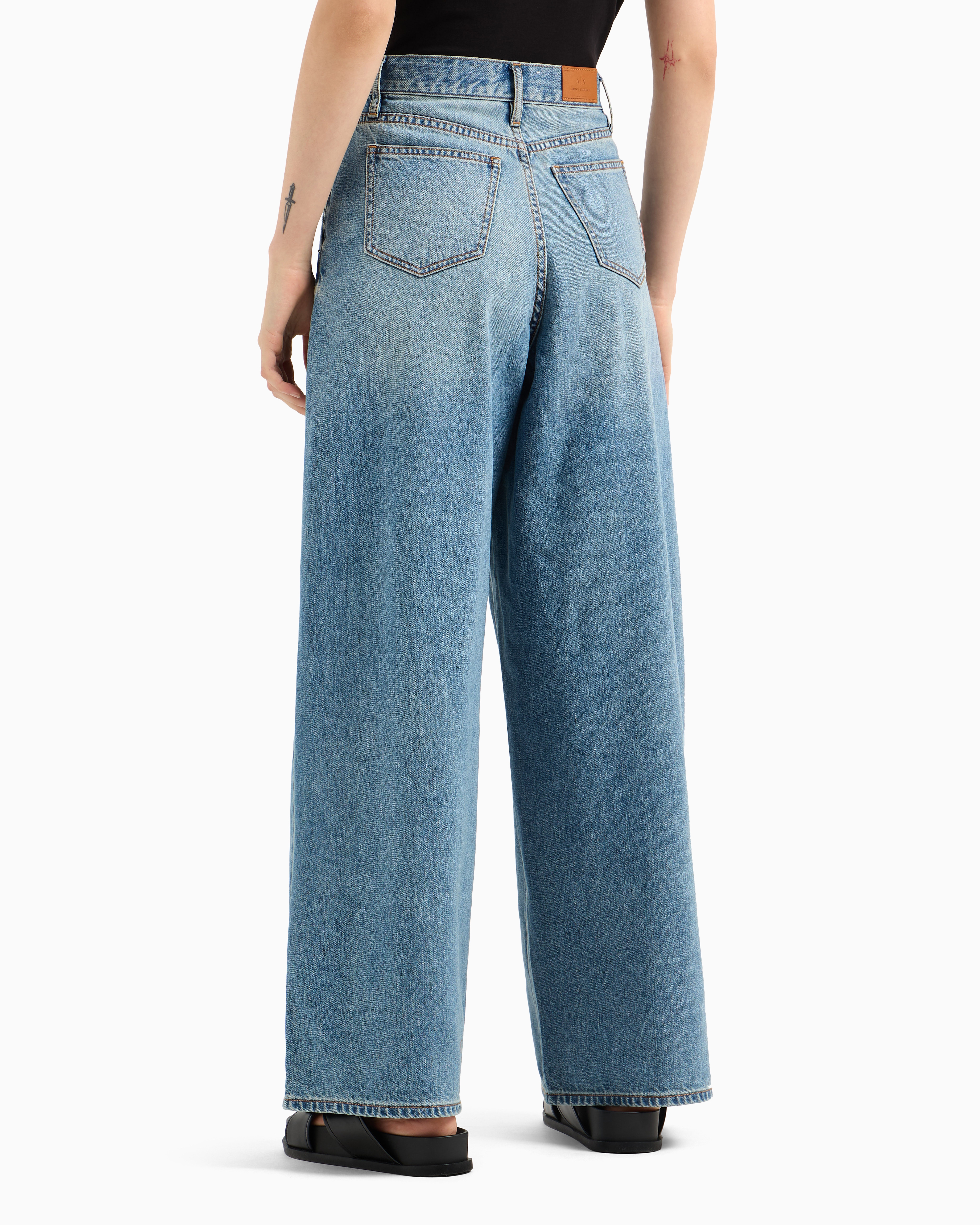 Armani Exchange - Super wide leg jeans with ASV pleats, Woman, Blue, Size: