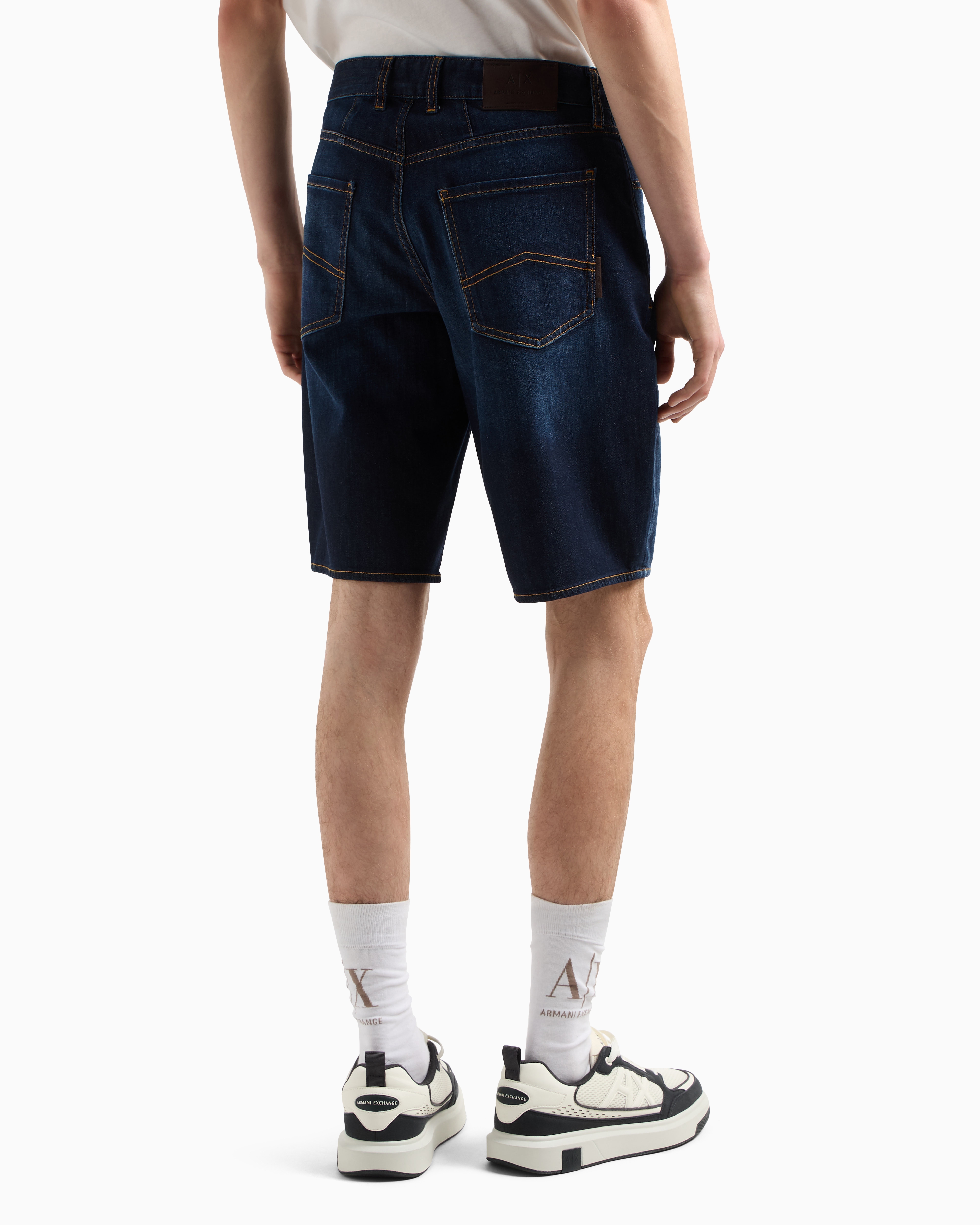 Armani Exchange - Cotton denim shorts with contrast stitching, Man, Blue, Size: