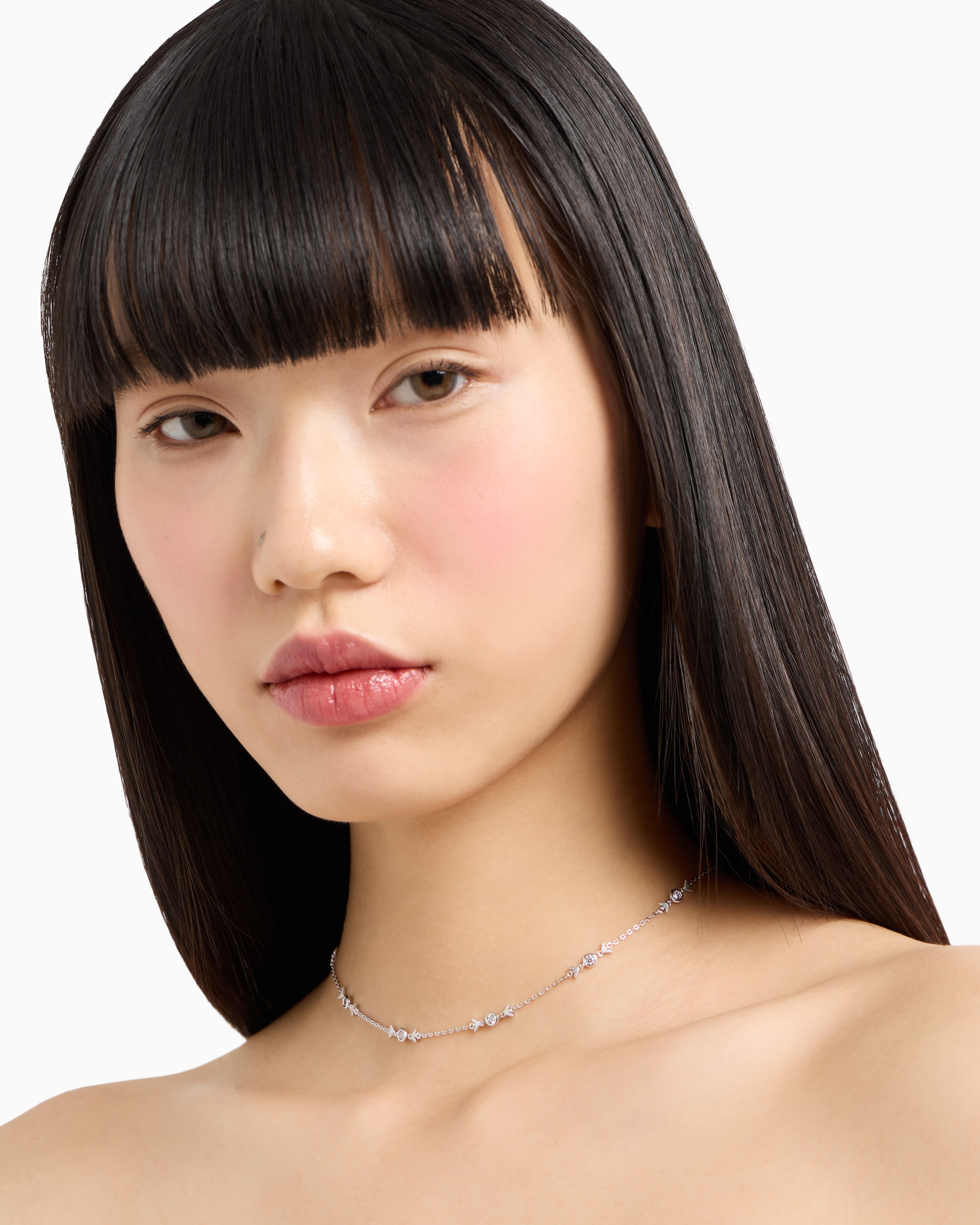 EMPORIO ARMANI STERLING SILVER STATION NECKLACE