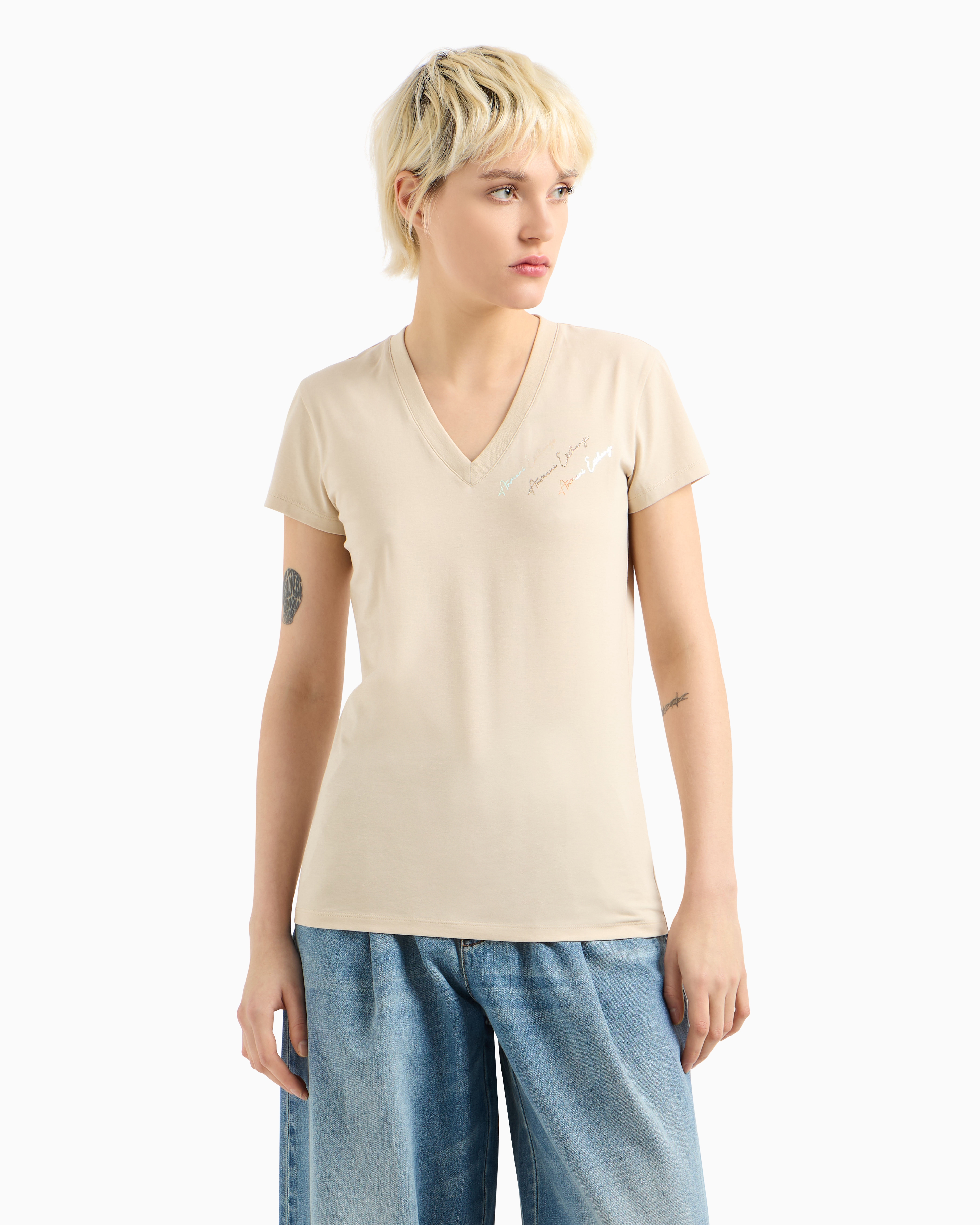 Armani Exchange Slim Fit T-shirts In Beige