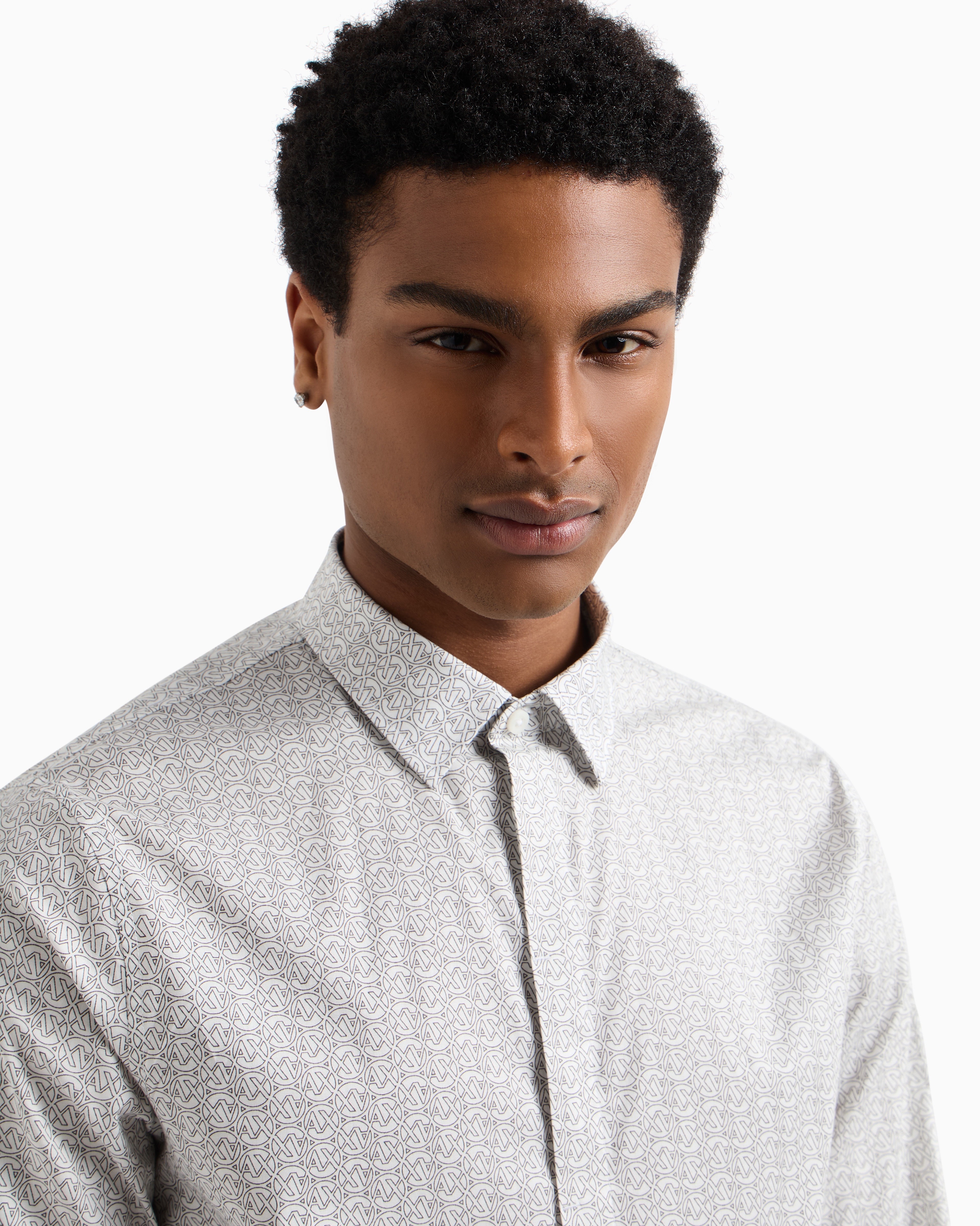 Armani Exchange - Slim fit micro-pattern shirt, Man, White, Size: