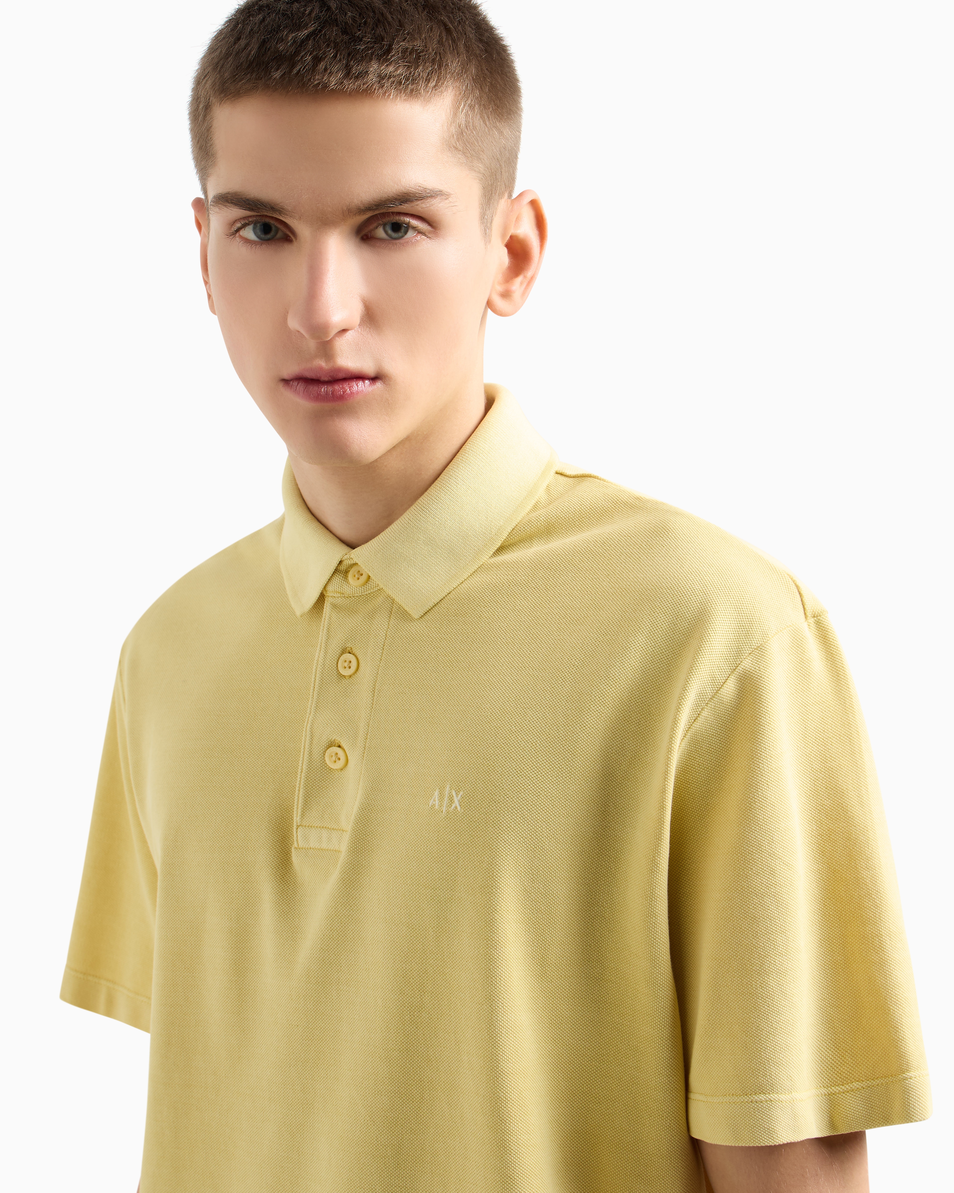 Armani Exchange - Used effect cotton piquet polo, Man, Yellow, Size: