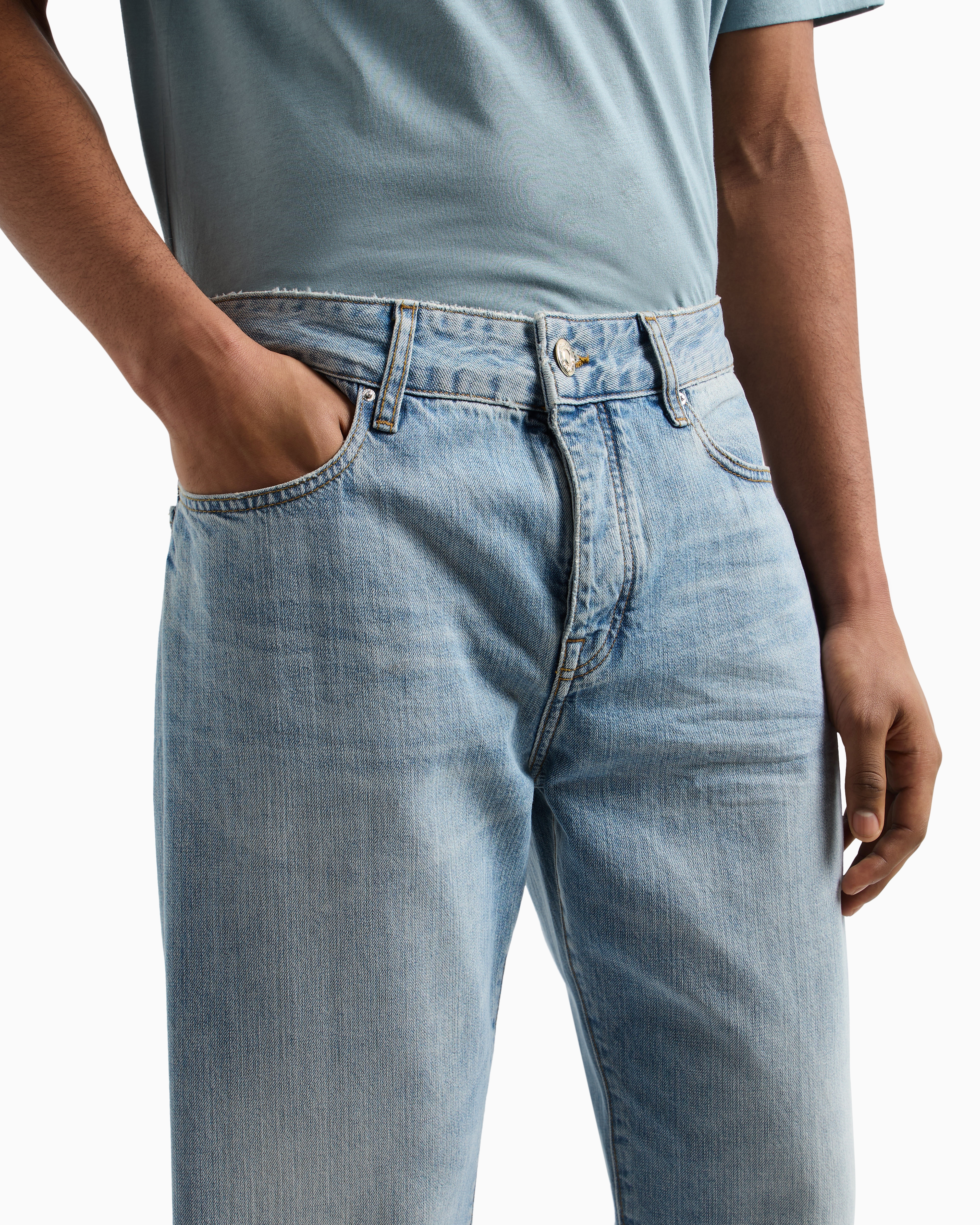 Armani Exchange - J71 carrot fit jeans stone washed cotton denim, Man, Blue, Size: