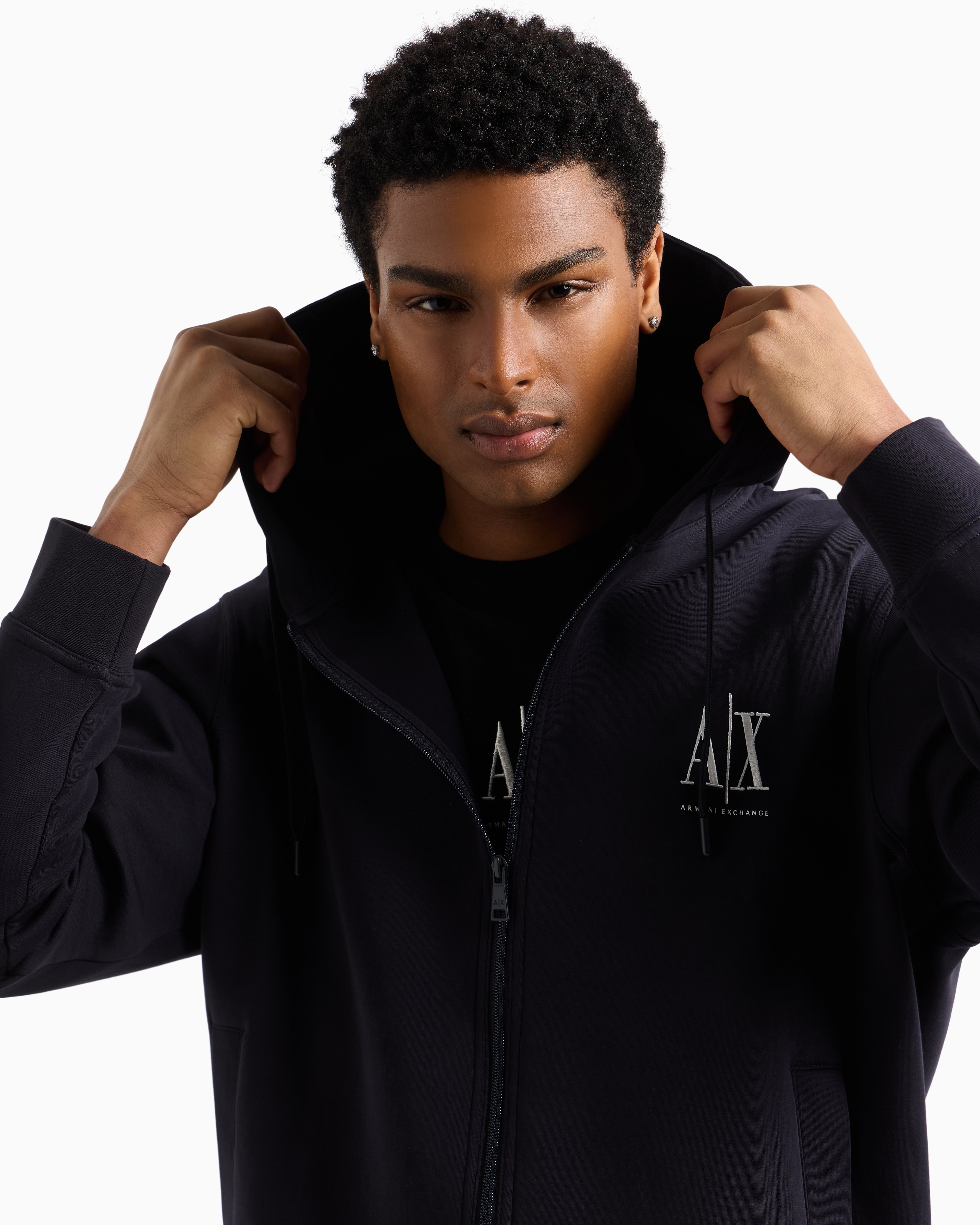 Armani Exchange Zip-up Sweatshirts In Navy Blue