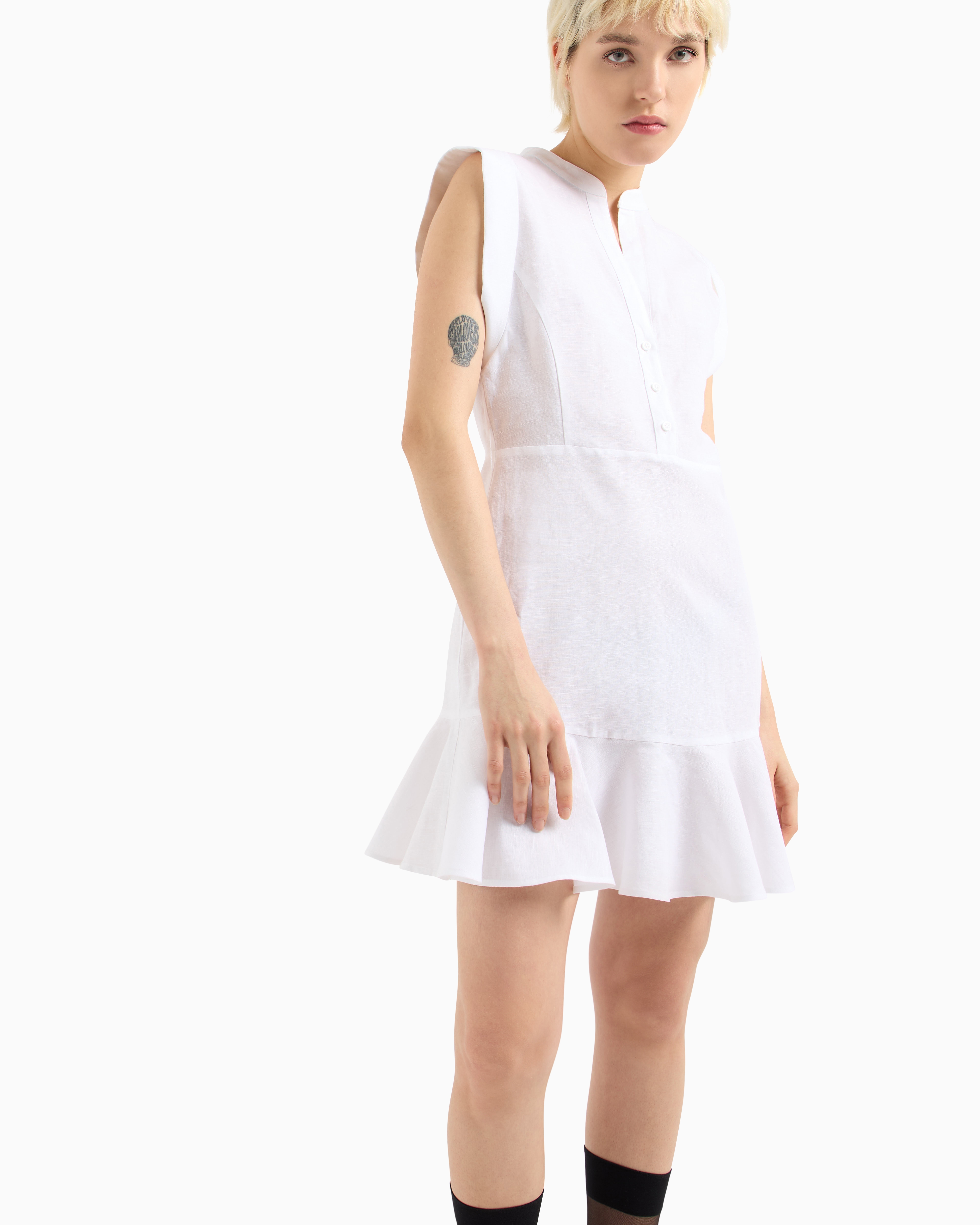 Armani Exchange - Short dress linen and cotton with belt, Woman, White, Size: