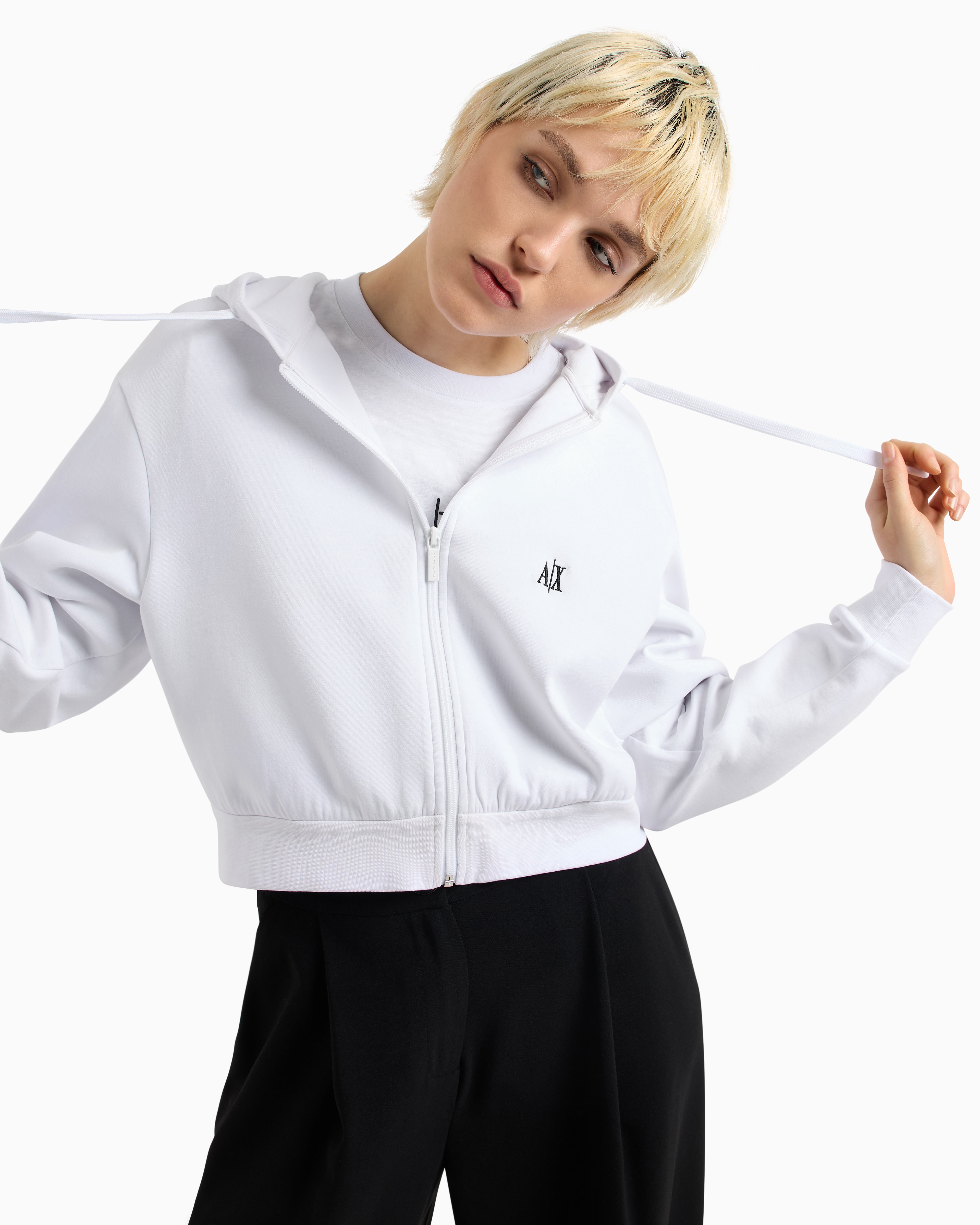 Armani Exchange Logo-embroidered Zip-up Sweatshirt In White