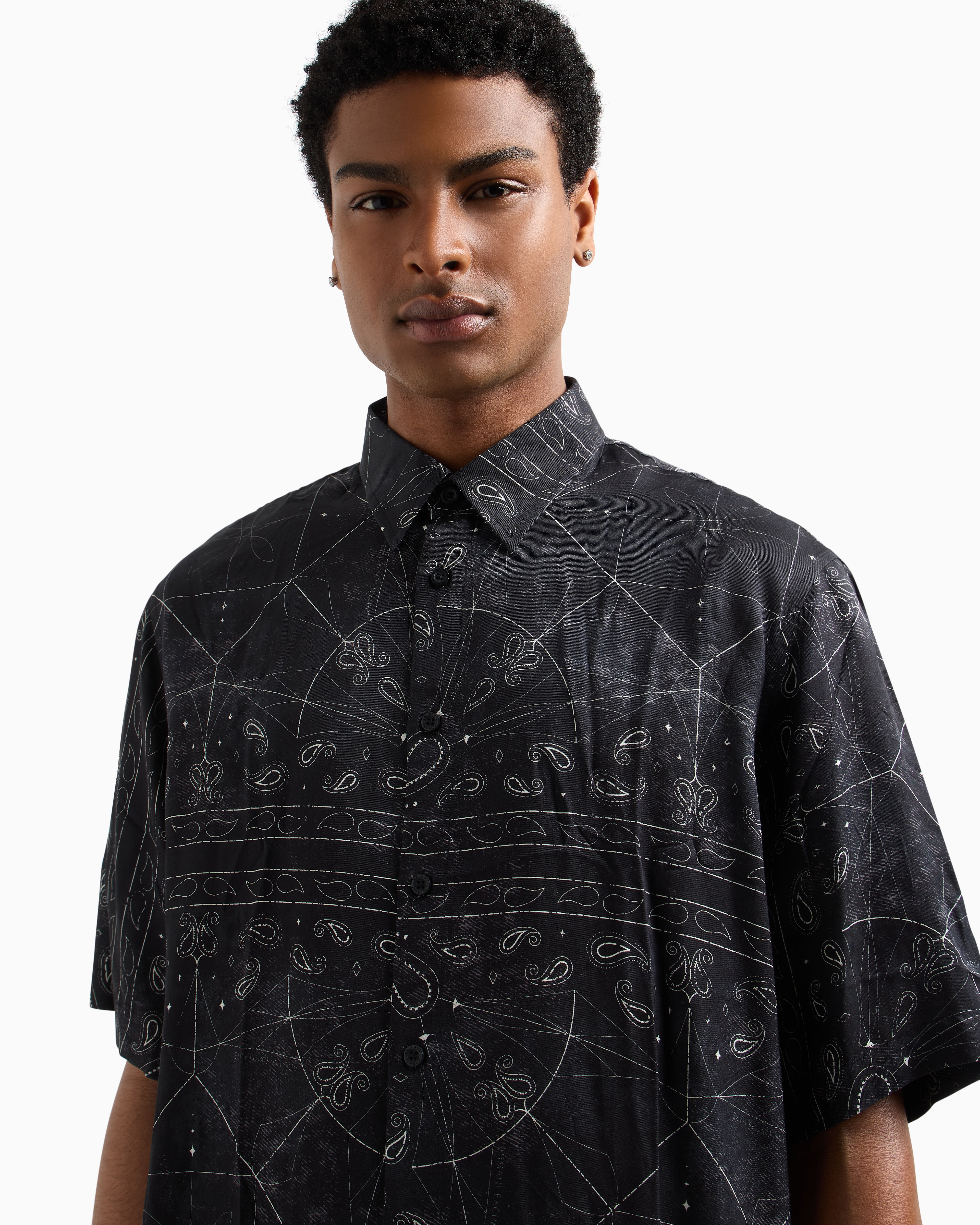 Armani Exchange - ASV Viscose Short Sleeve Shirt, Man, Black, Size: XS