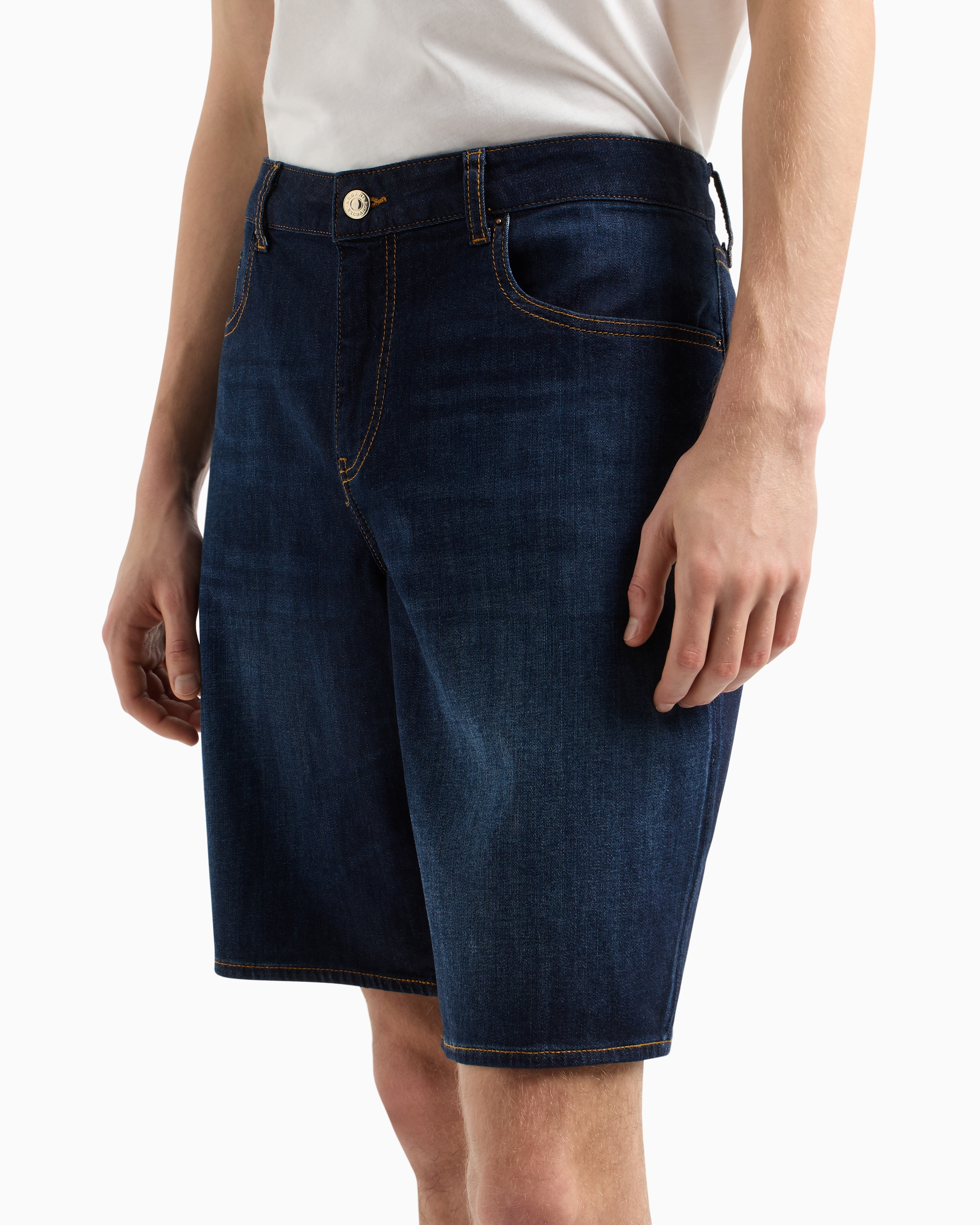 Armani Exchange - Cotton denim shorts with contrast stitching, Man, Blue, Size: