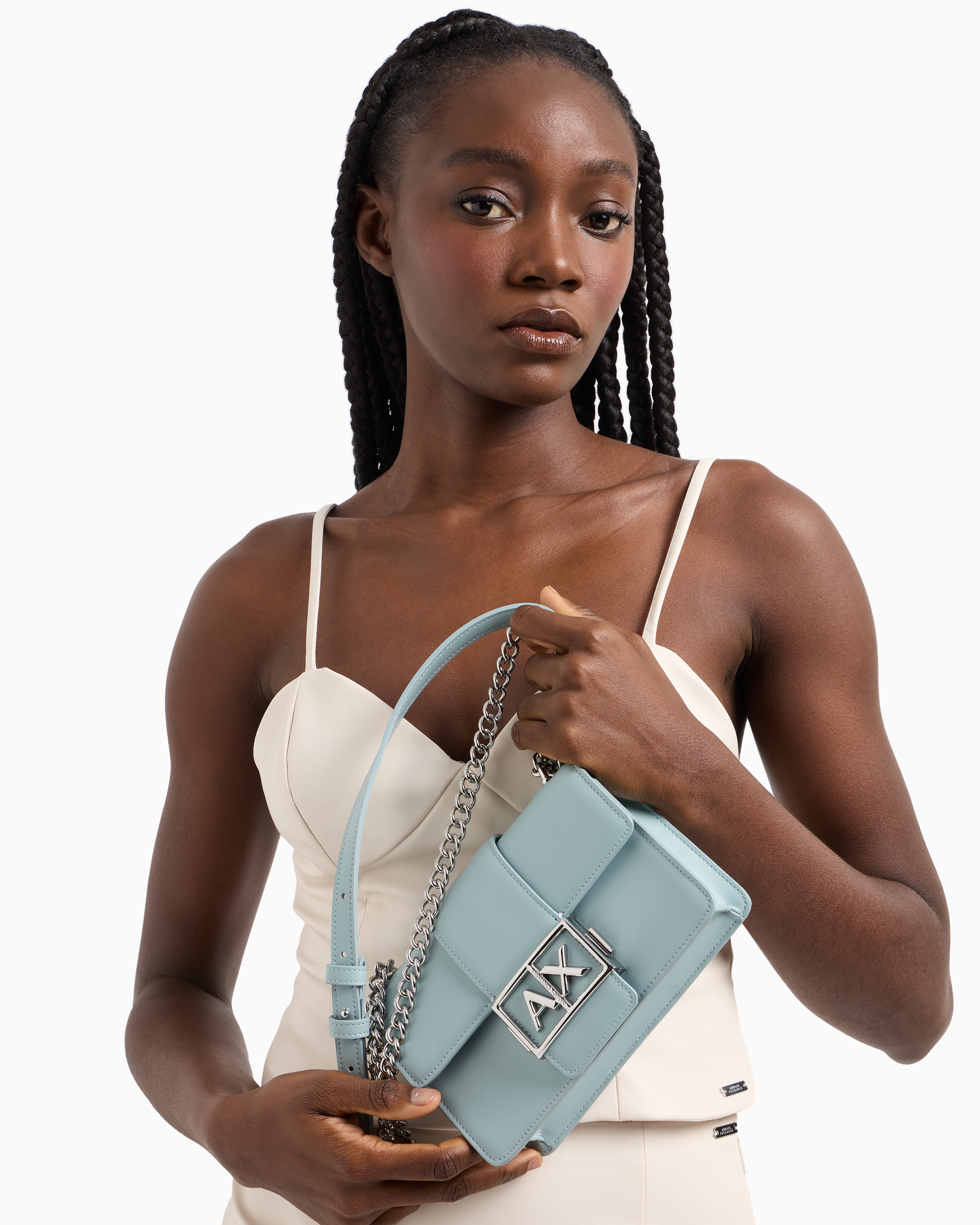 Armani Exchange - Shoulder bag with metal logo, Woman, Light Blue, Size: TU