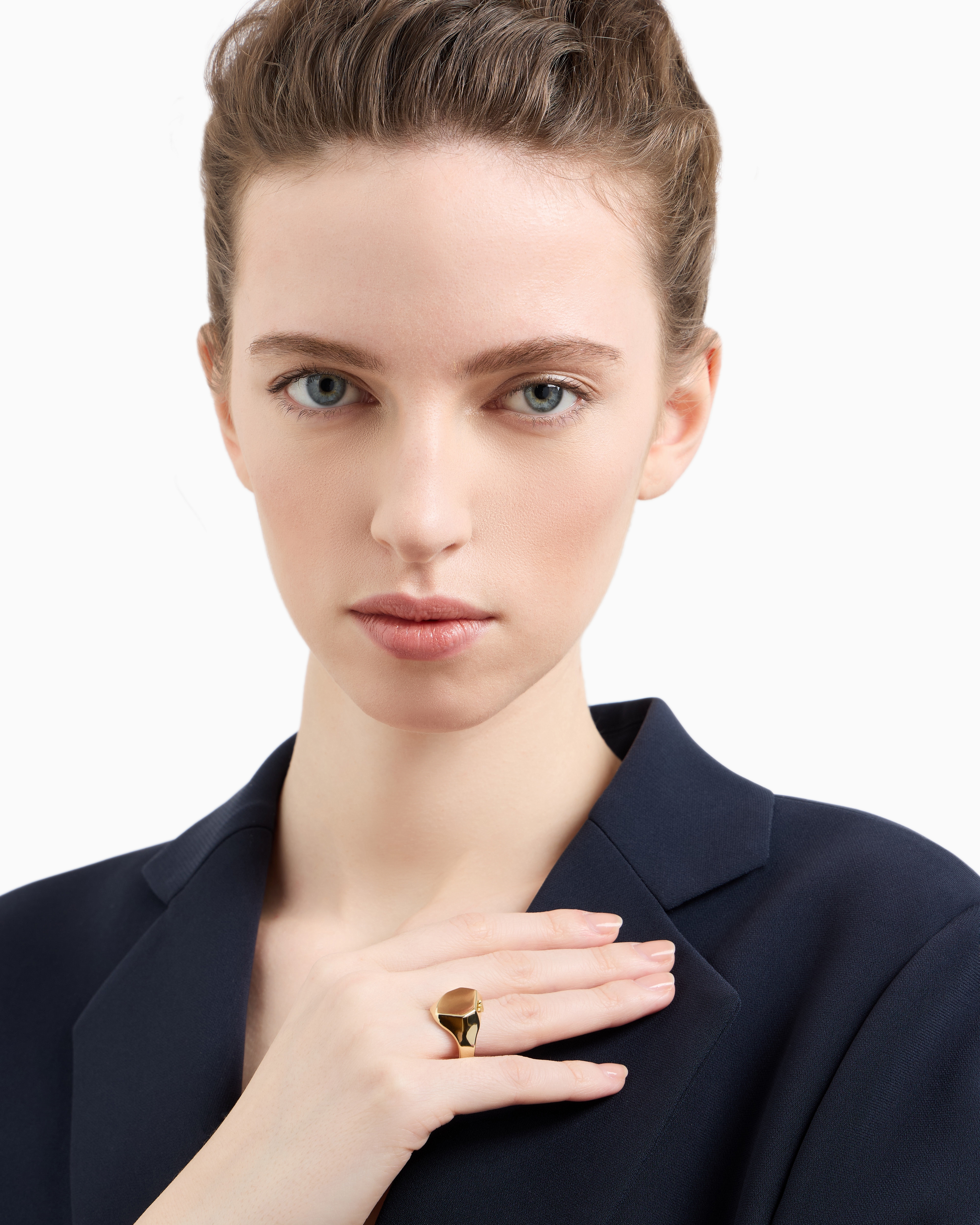 EMPORIO ARMANI GOLD-TONE BRASS CENTER FOCAL RING