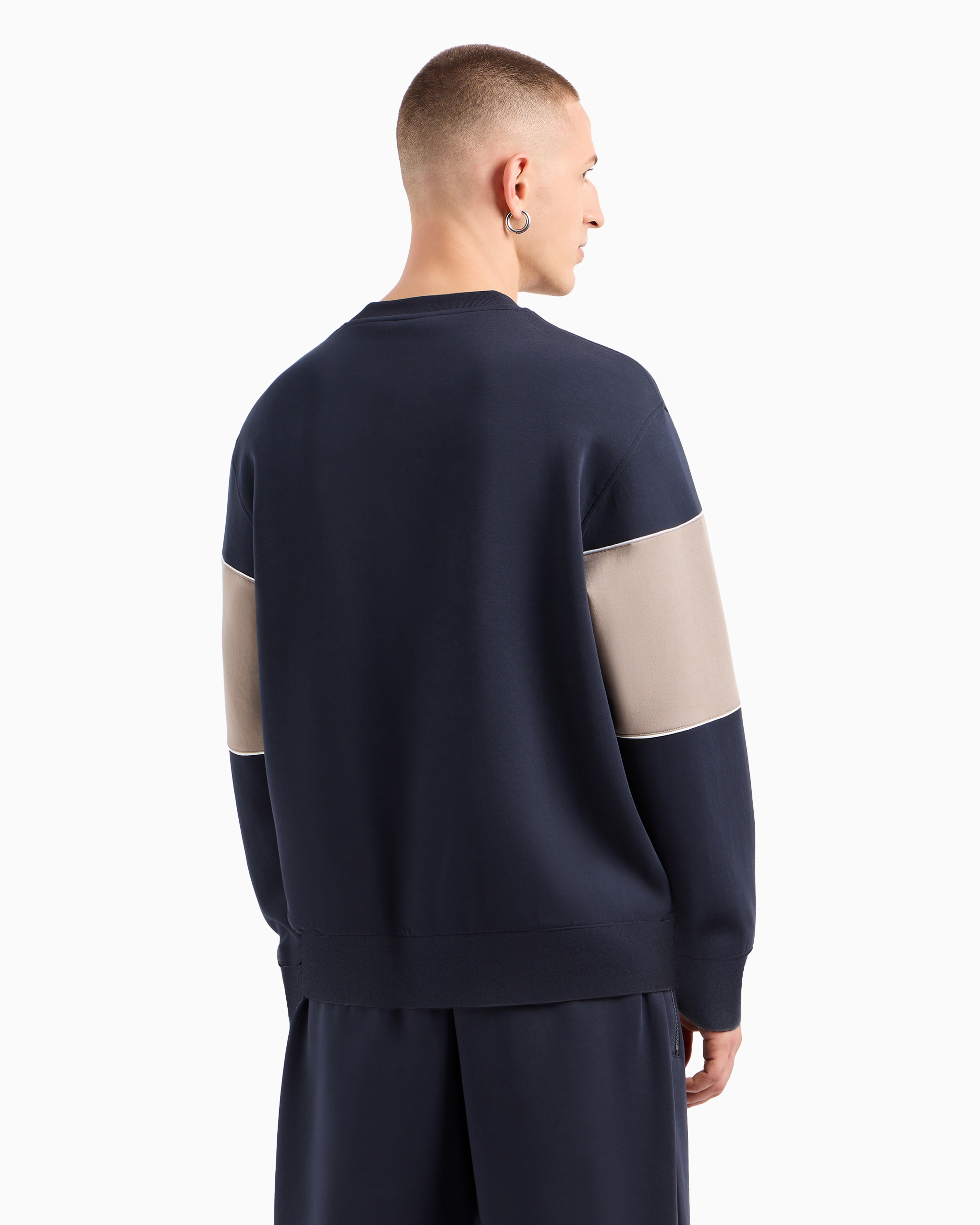 Crewneck sweatshirt in stretch cotton blend with contrasting