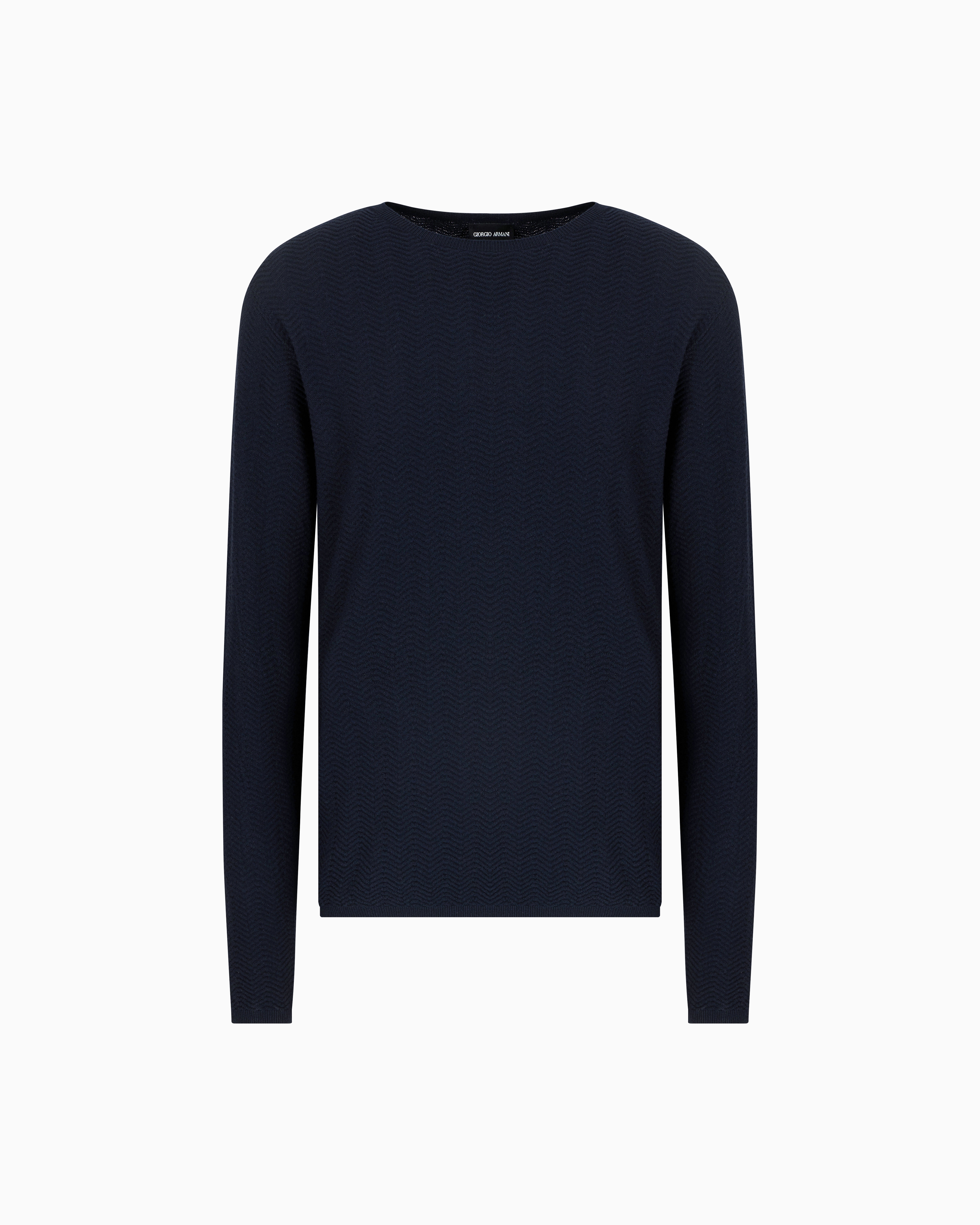 Giorgio Armani Chevron Virgin Wool, Crew-neck Jumper In Blue