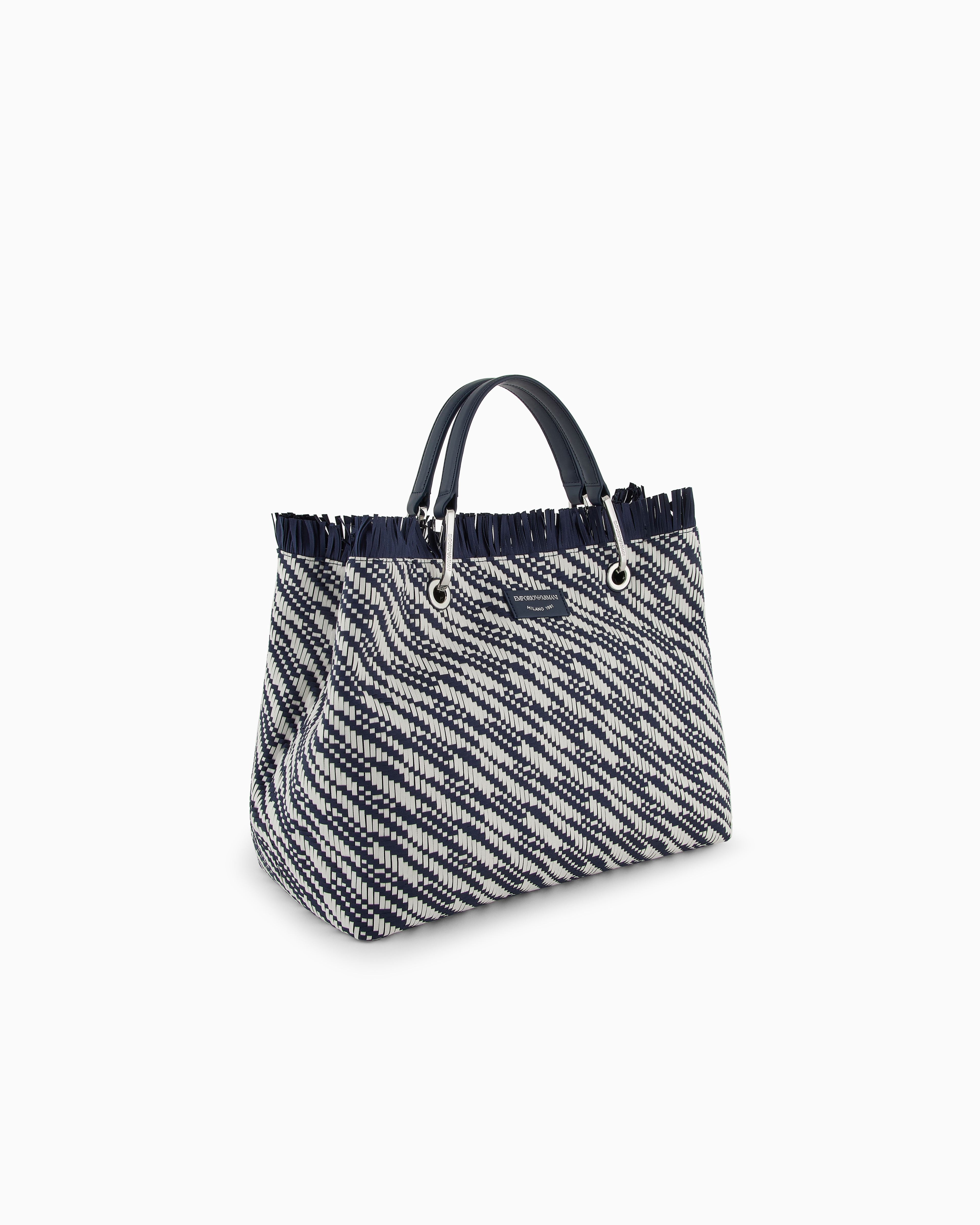 Emporio Armani Myea Medium Basketweave Shopper Bag In Blue