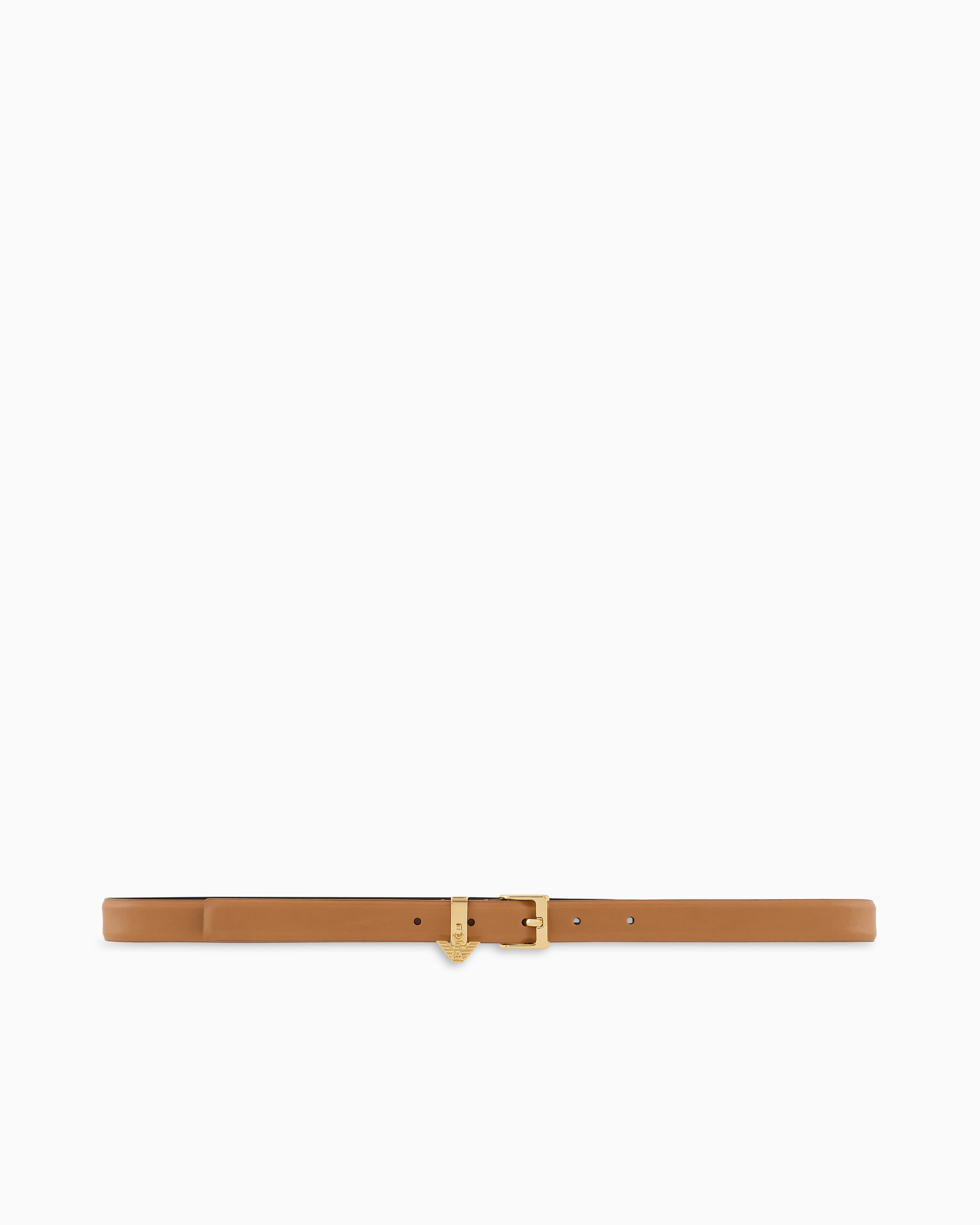 Emporio Armani Smooth Leather Belt With Eagle Logo Charm In Camel