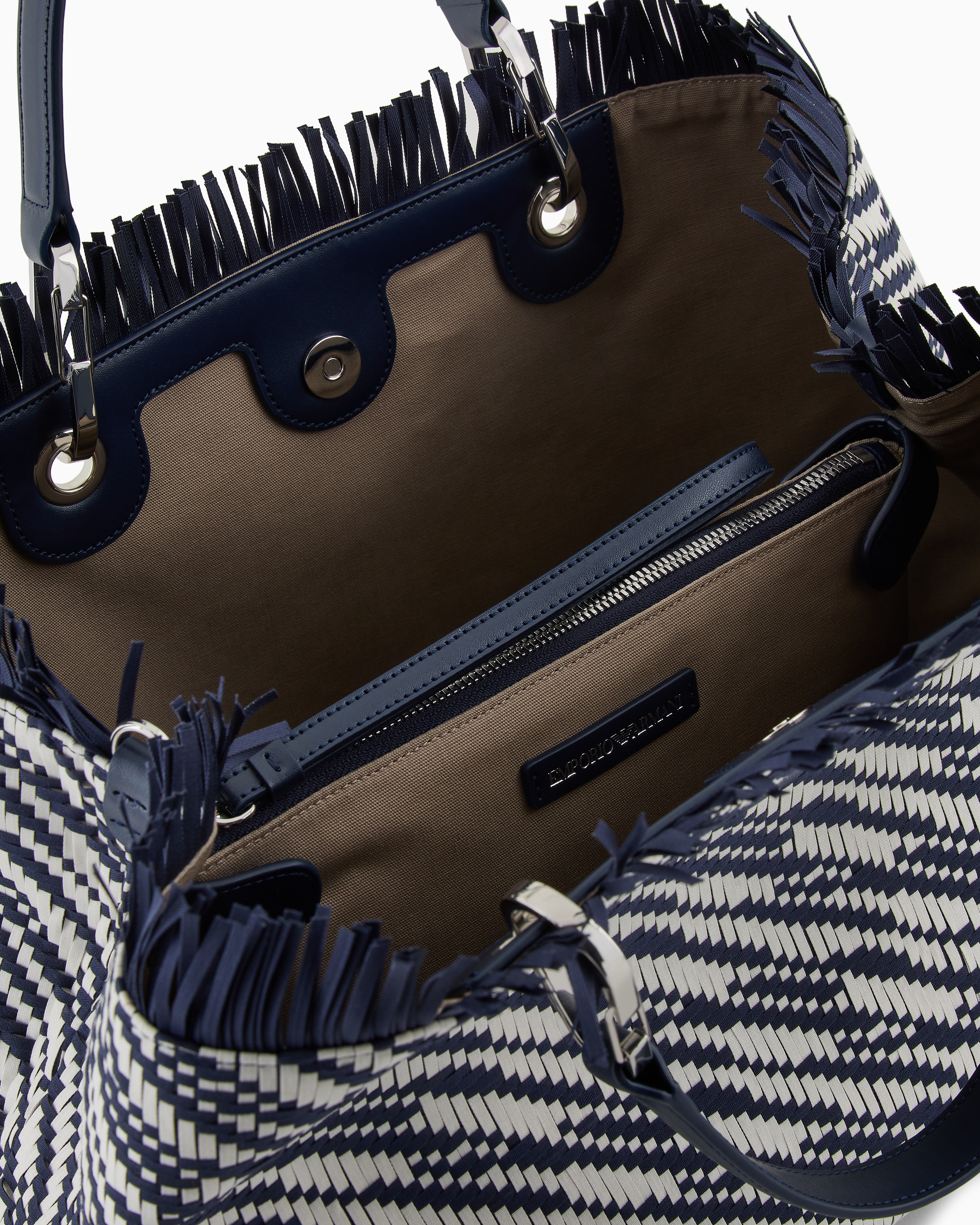 Emporio Armani Myea Medium Basketweave Shopper Bag In Blue