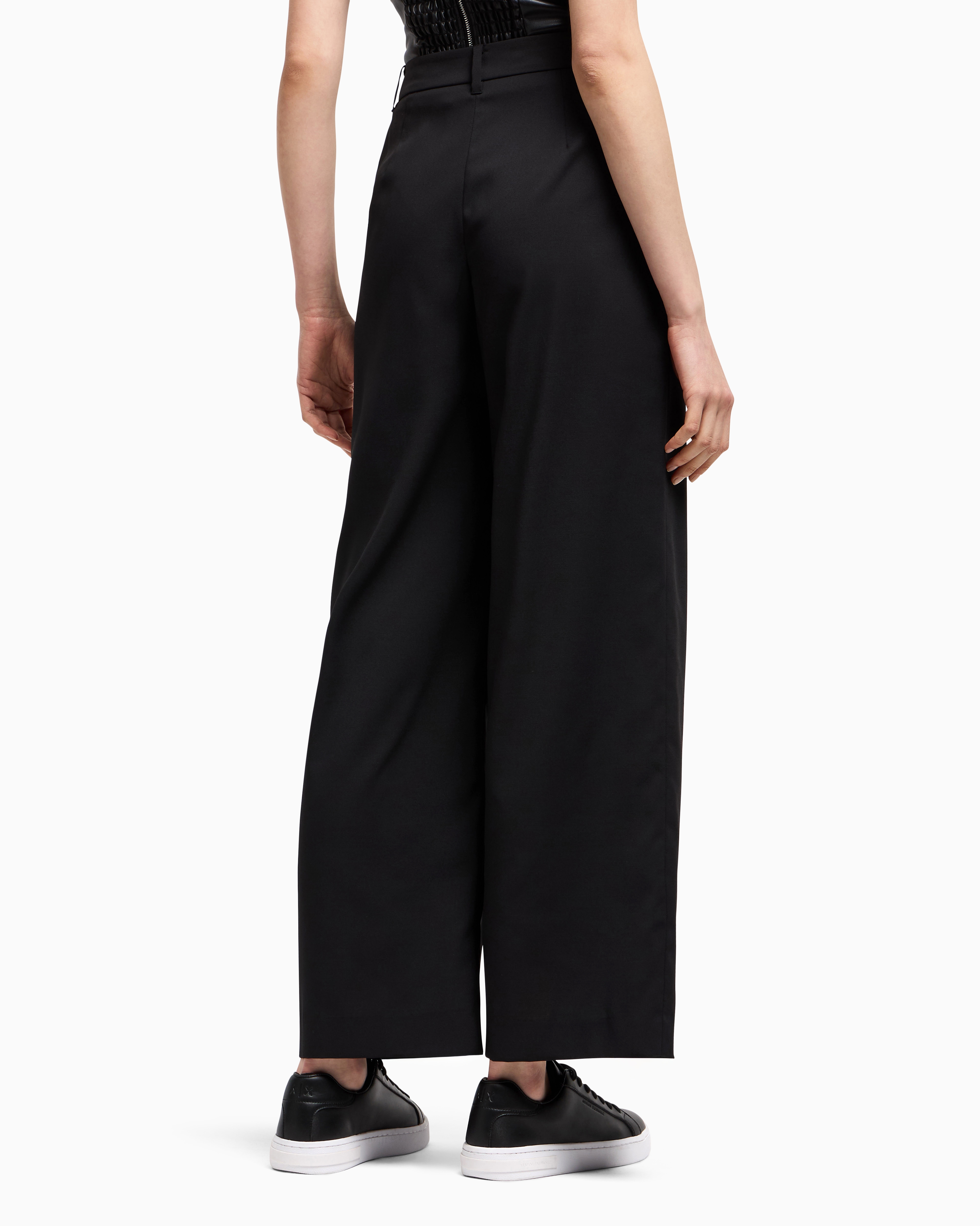 Armani Exchange - ASV Wide Leg Pants with Pleats, Woman, Black, Size: