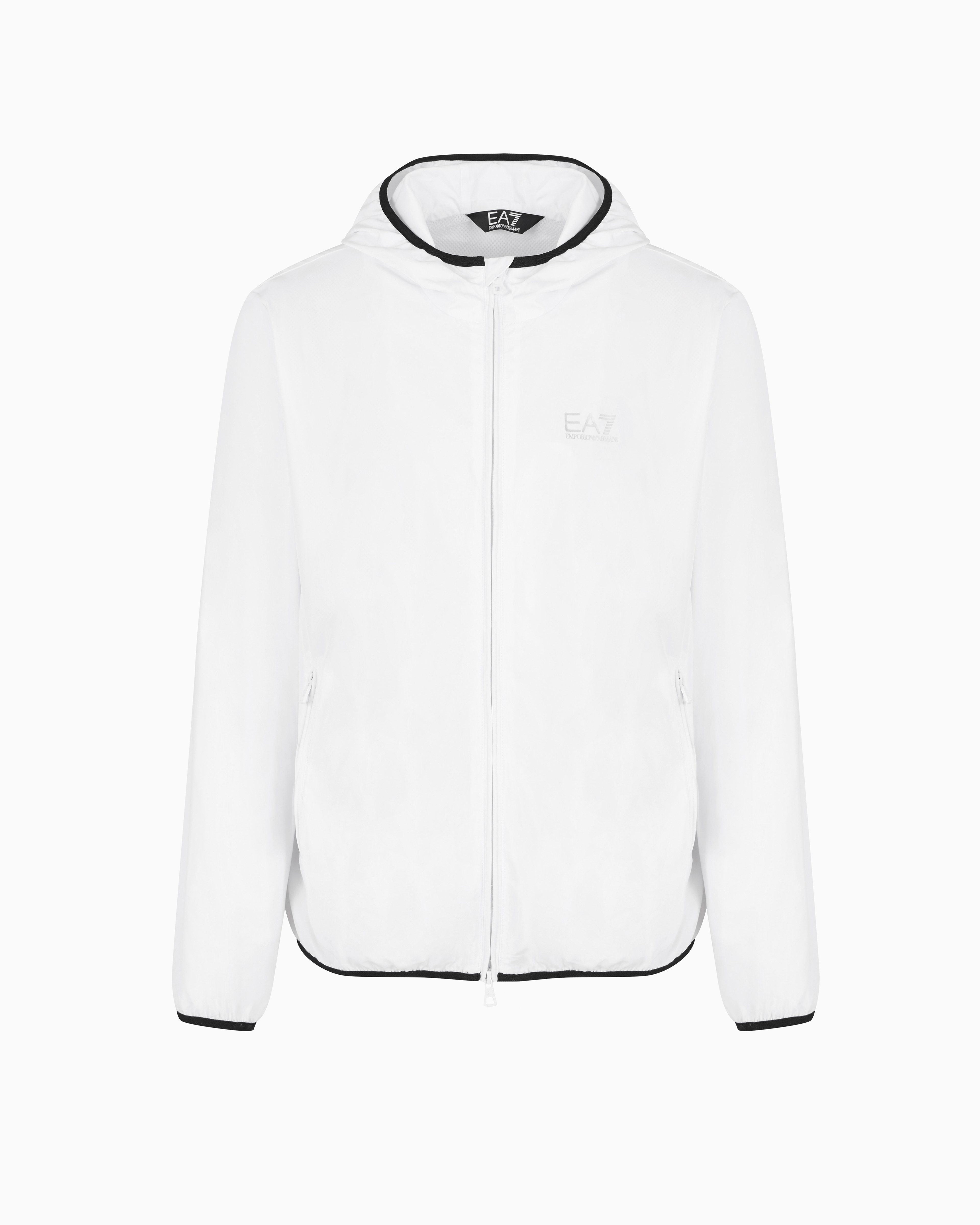Ea7 Core Identity Hooded Bomber Jacket In Recycled Fabric In White