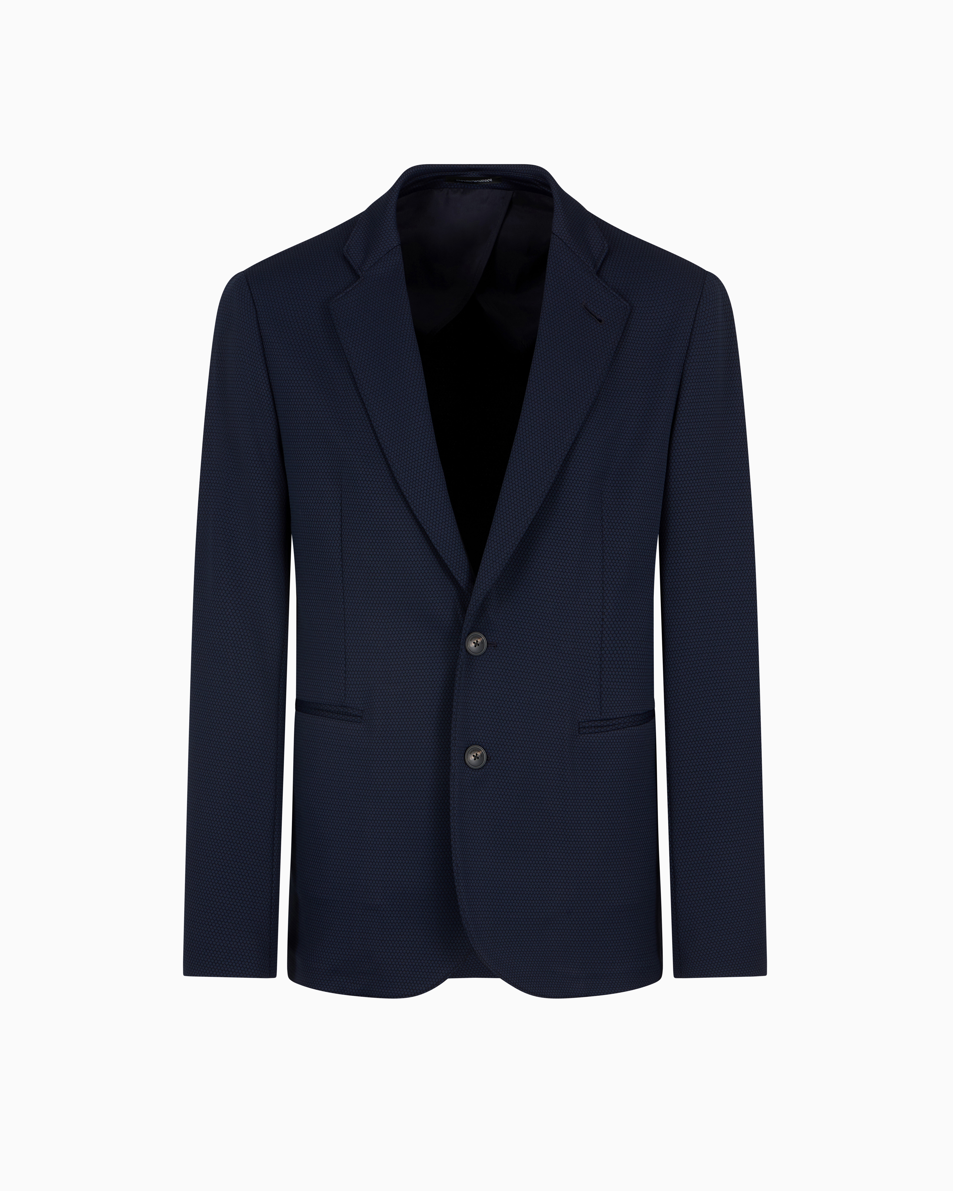Emporio Armani Single-breasted Jacket In A Jacquard Double Jersey Knit In Blue