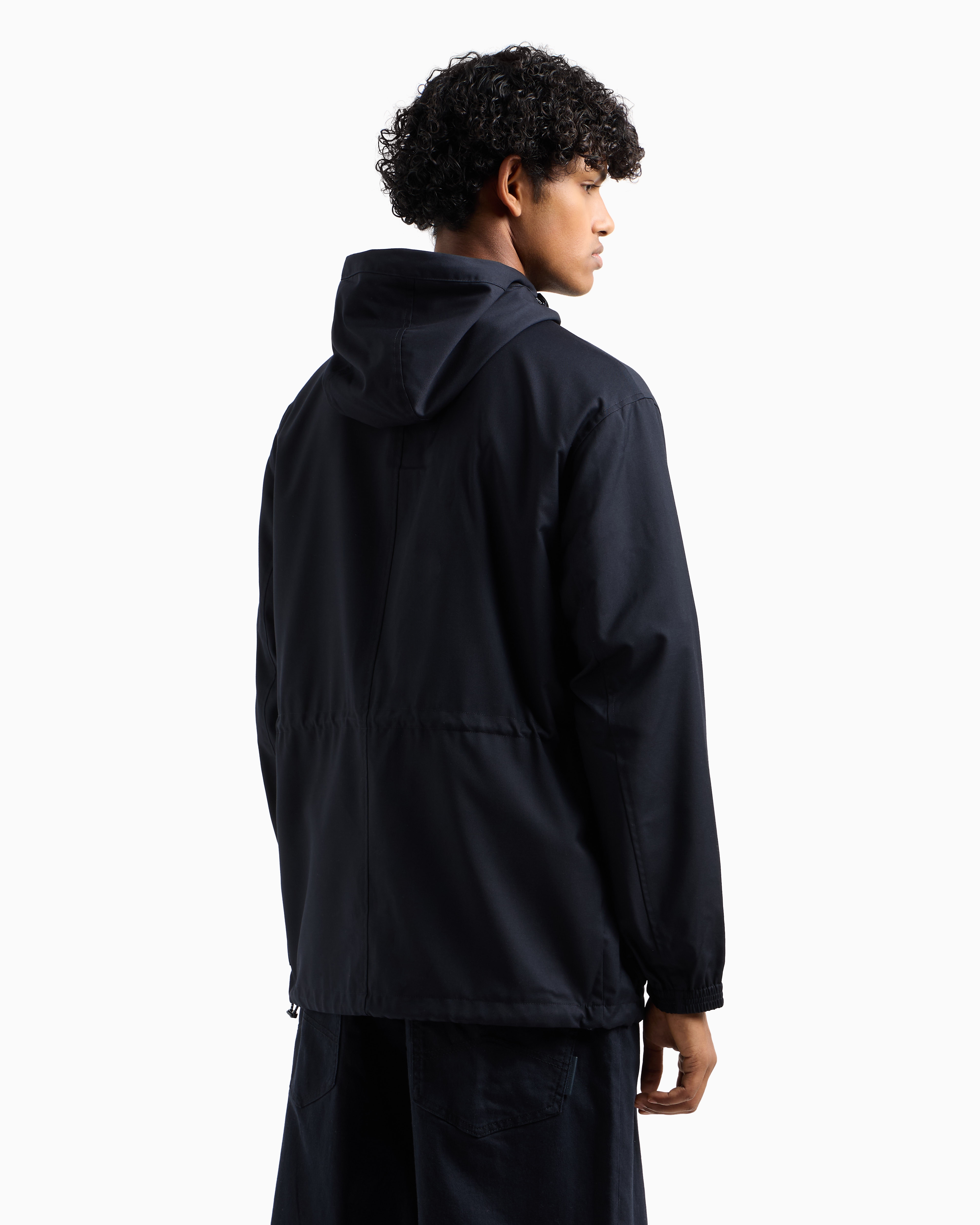 Armani Exchange - Field jacket flowing fabric with pockets and hood, Man, Navy Blue, Size:
