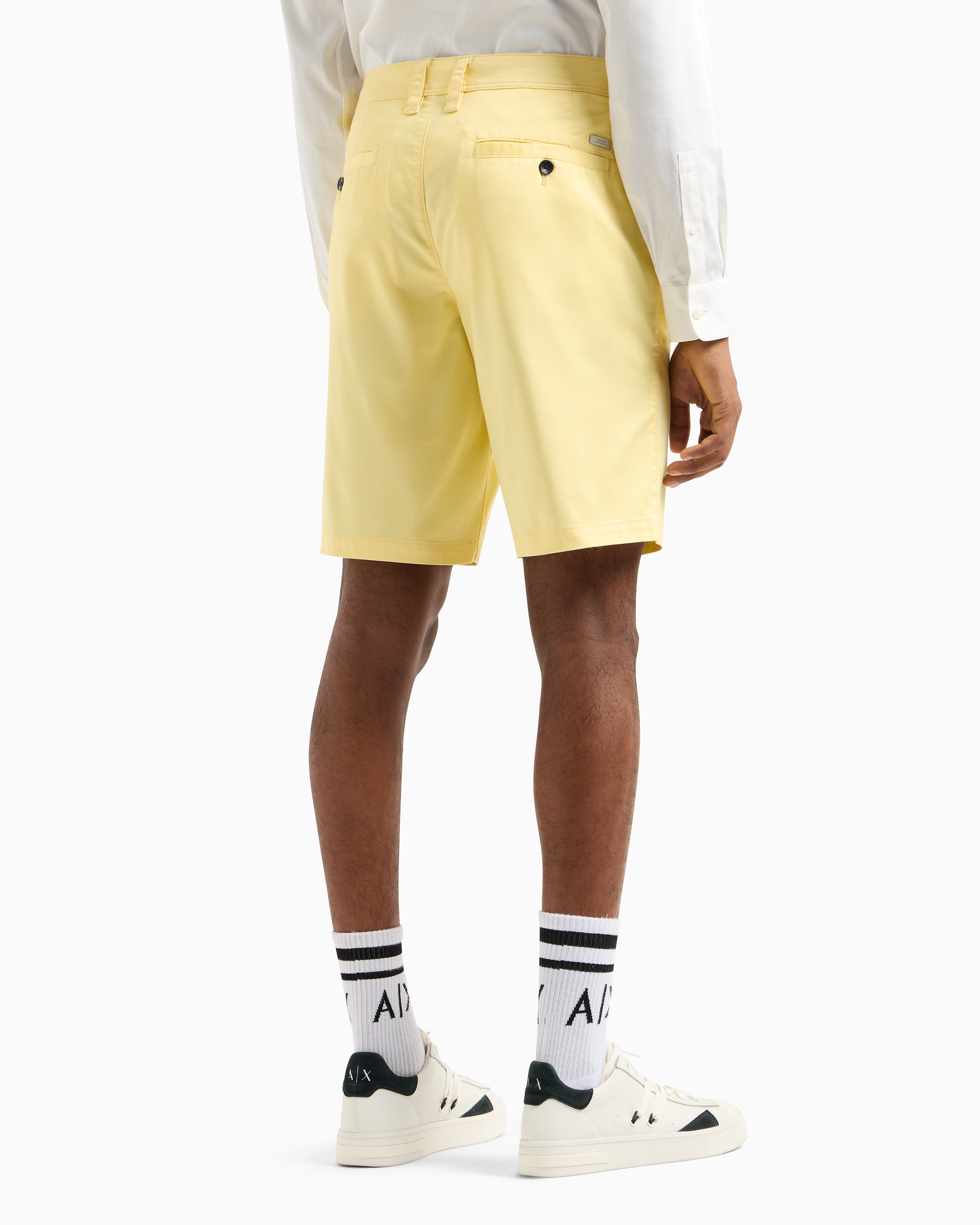 Armani Exchange Bermuda Shorts In Satin Stretch Fabric In Yellow