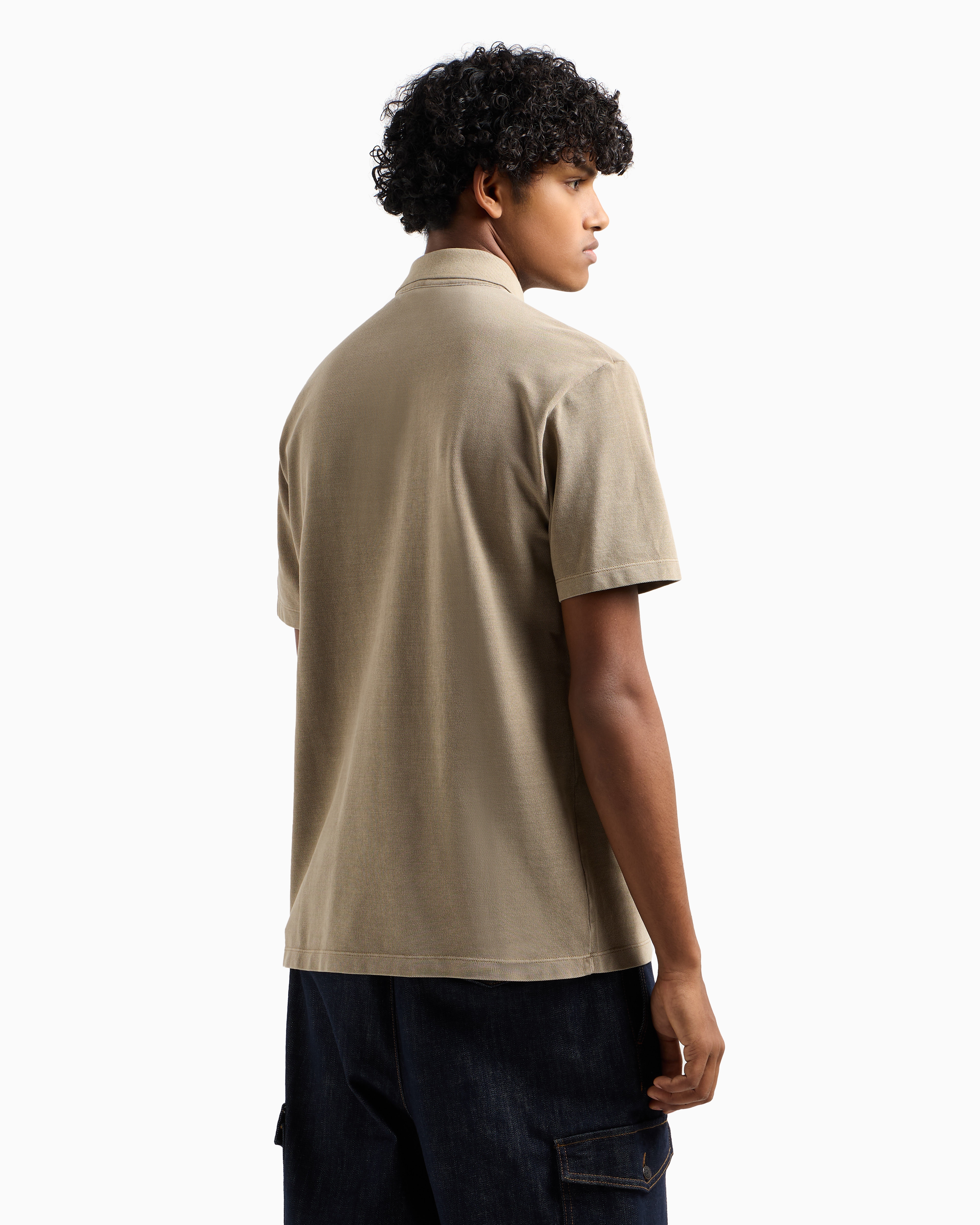 Armani Exchange - Used effect cotton piquet polo, Man, Beige, Size: XS