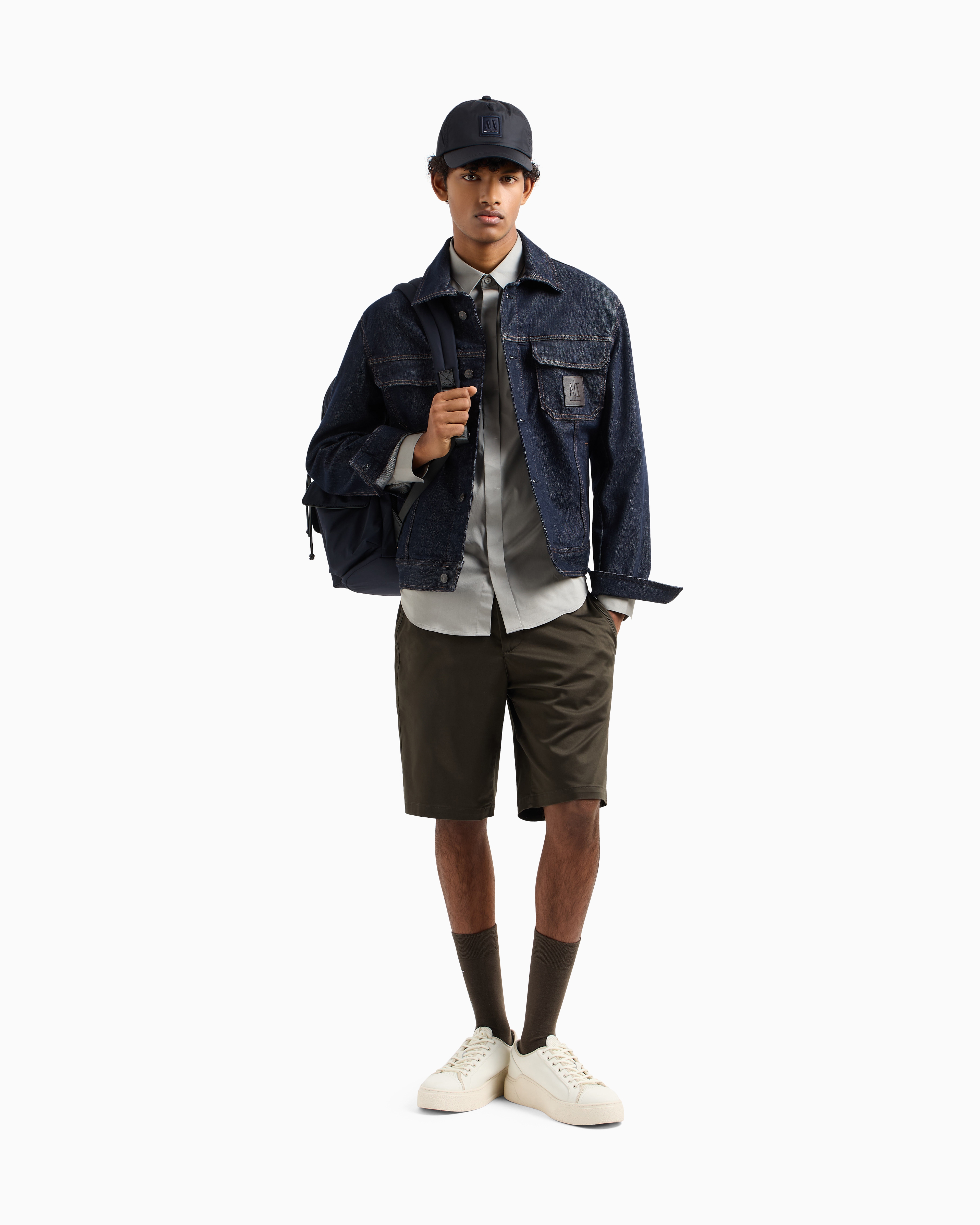 Armani Exchange Bermuda Shorts In Satin Stretch Fabric In Green
