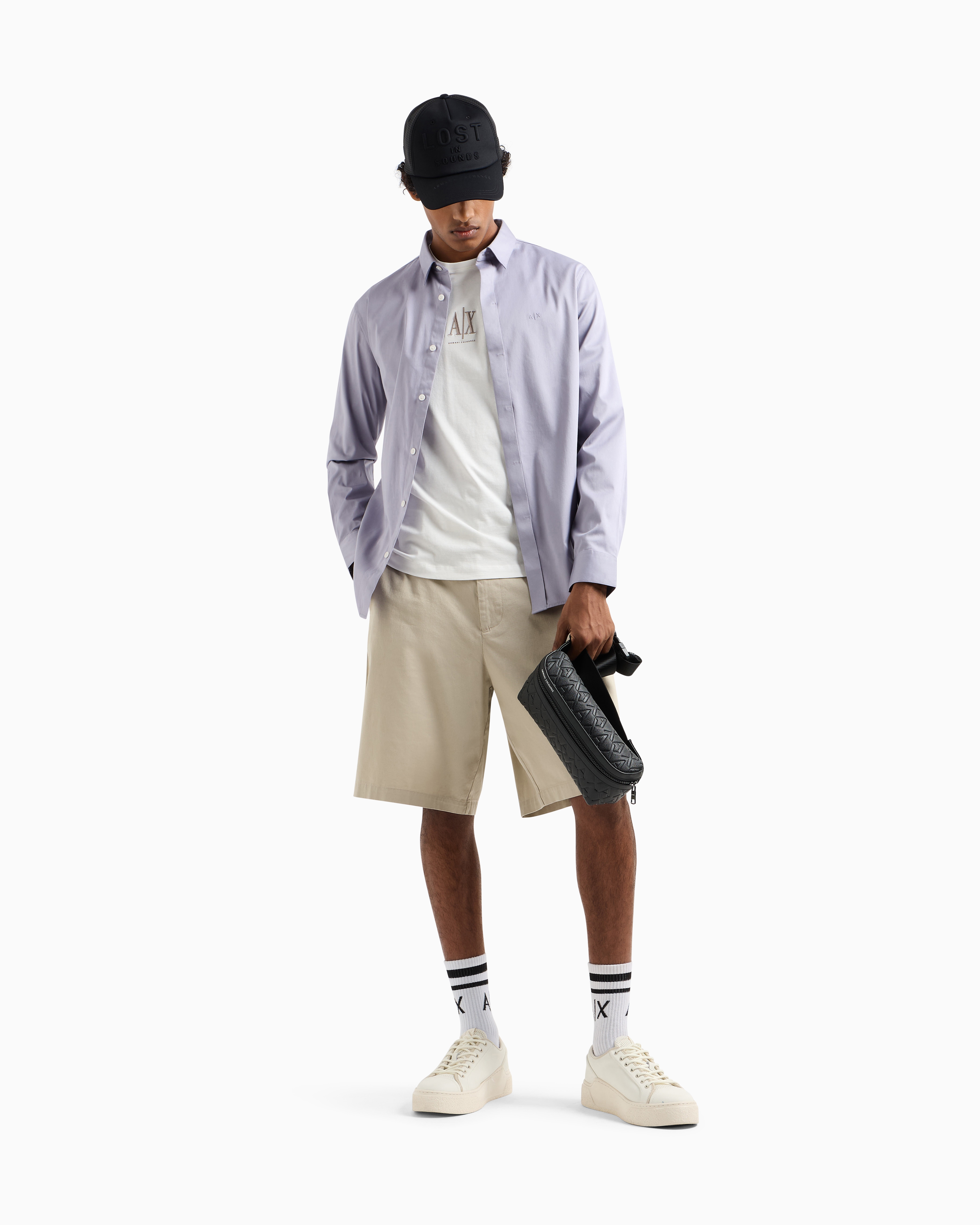 Armani Exchange Regular Fit Cotton Shirt In Purple