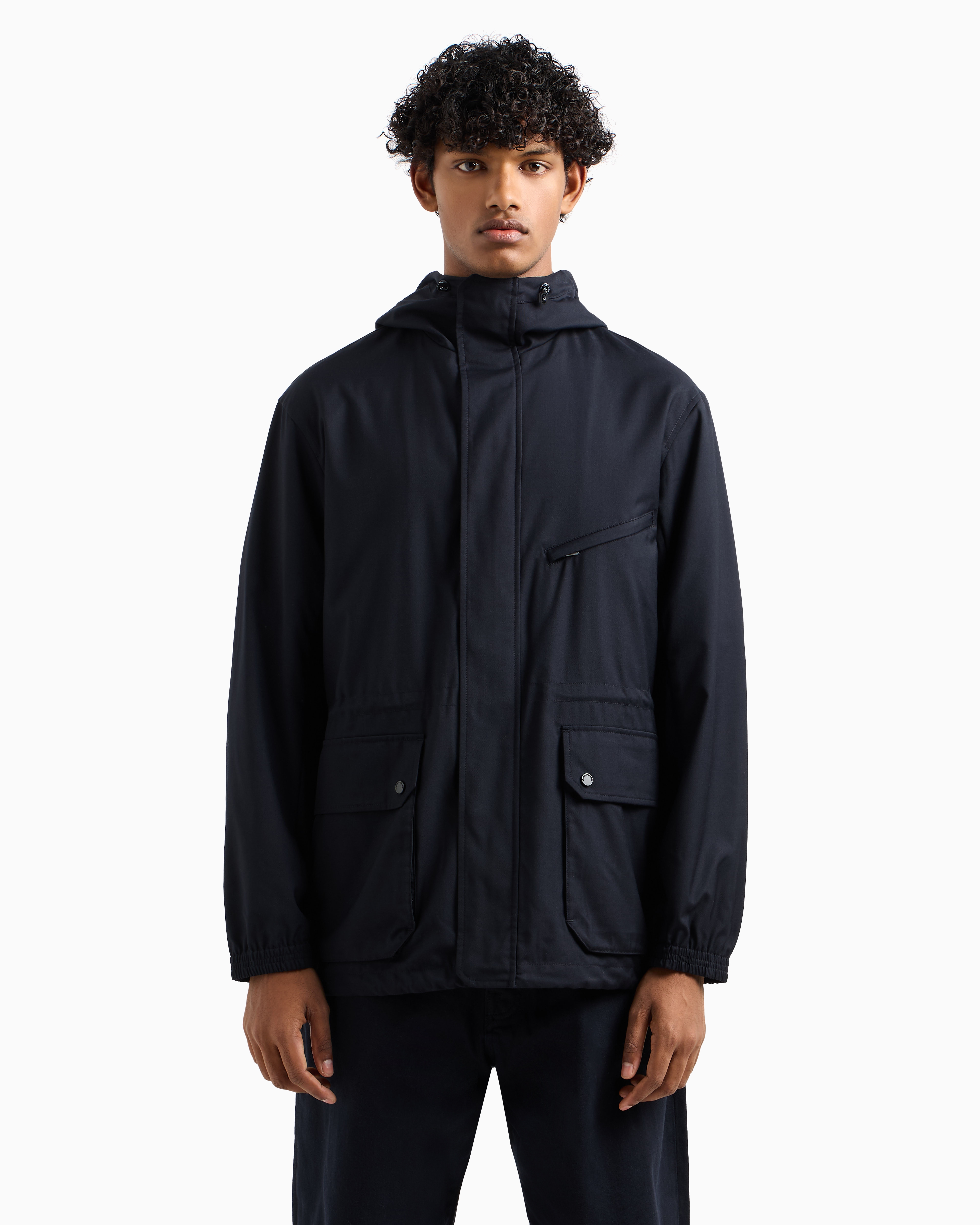 Armani Exchange - Field jacket flowing fabric with pockets and hood, Man, Navy Blue, Size: