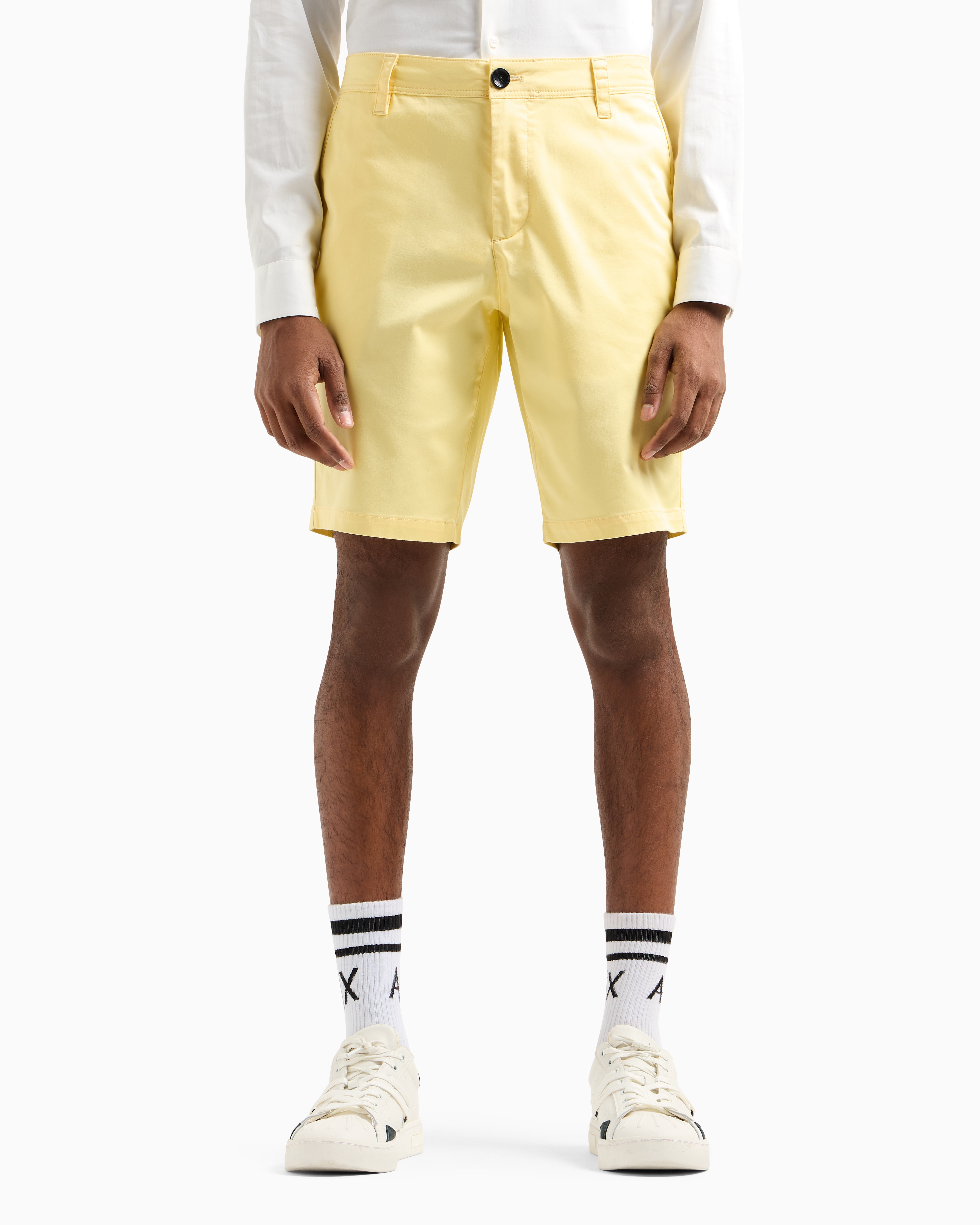 Armani Exchange Bermuda Shorts In Satin Stretch Fabric In Yellow