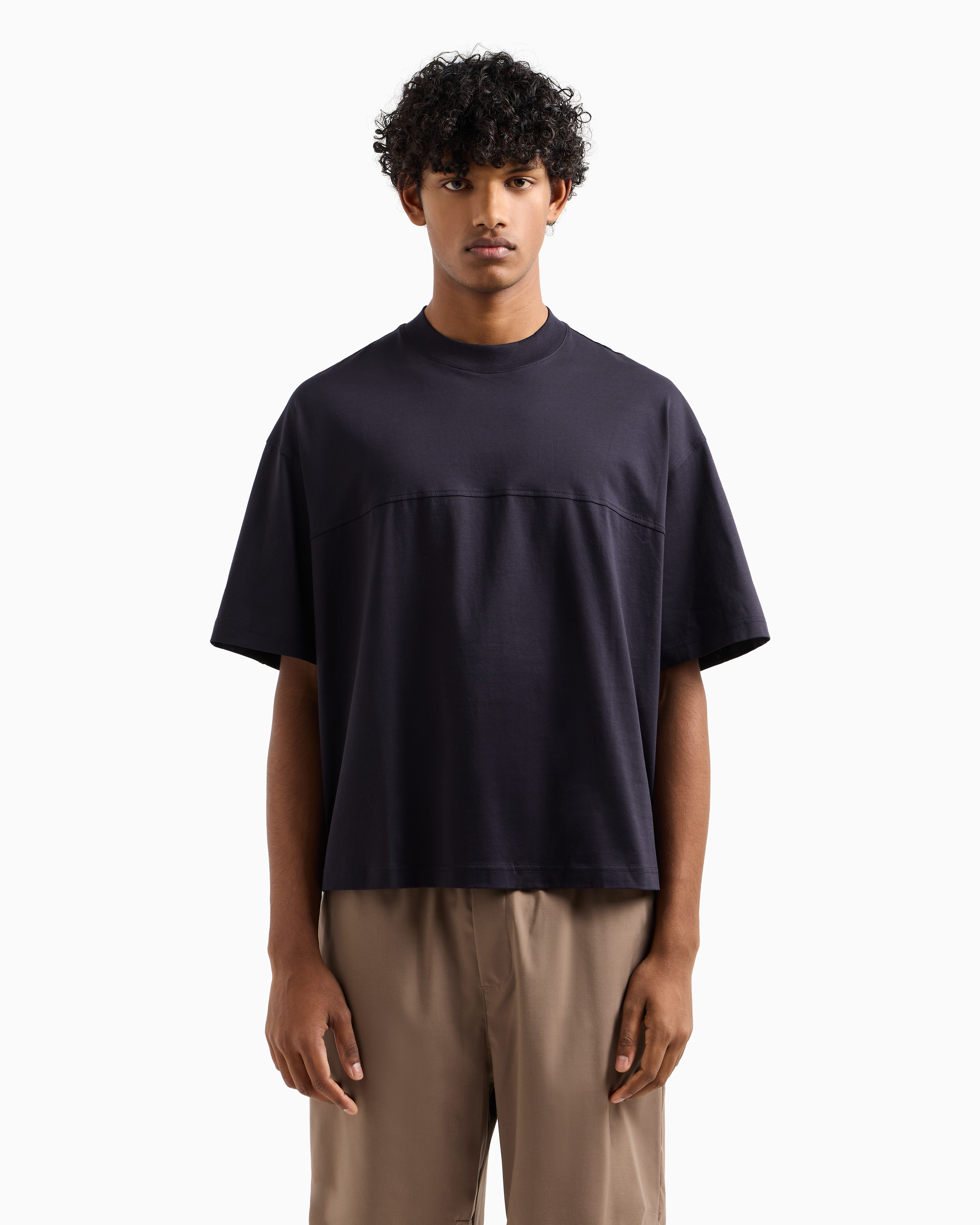 Armani Exchange - Mercerized cotton short-sleeved sweatshirt, Man, Navy Blue, Size: