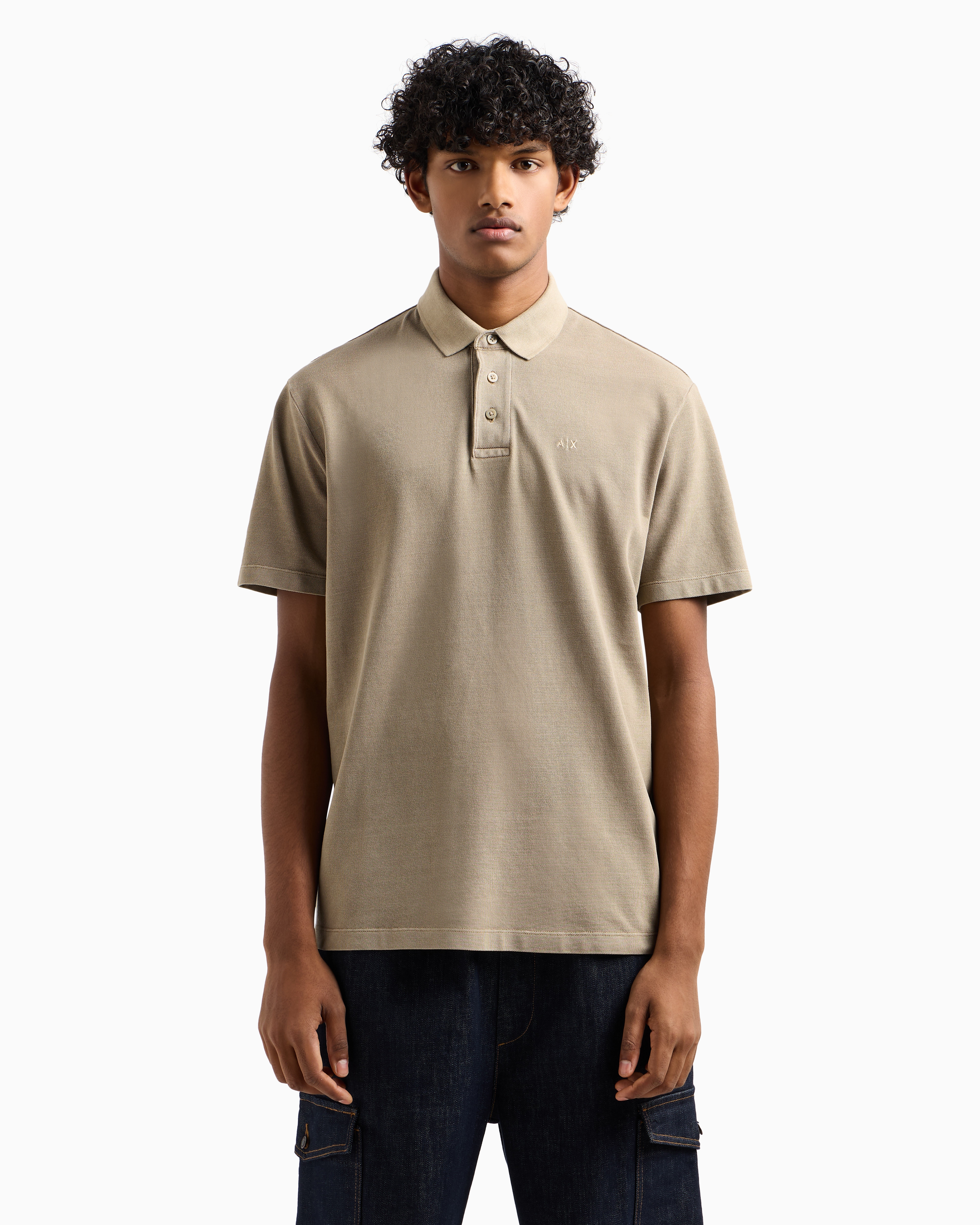Armani Exchange - Used effect cotton piquet polo, Man, Beige, Size: XS